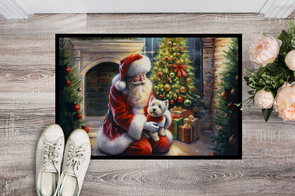 Westie and Santa Claus Doormat Indoor Outdoor 18H X 27W Front Door Mat Rugs for Entryway, Non Slip Washable