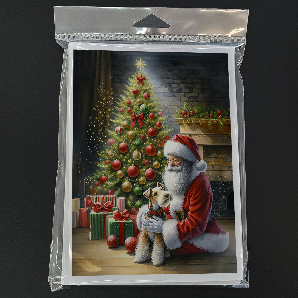 Fox Terrier and Santa Claus Greeting Cards Pack of 8 Blank Cards with Envelopes Whimsical A7 Size 5x7