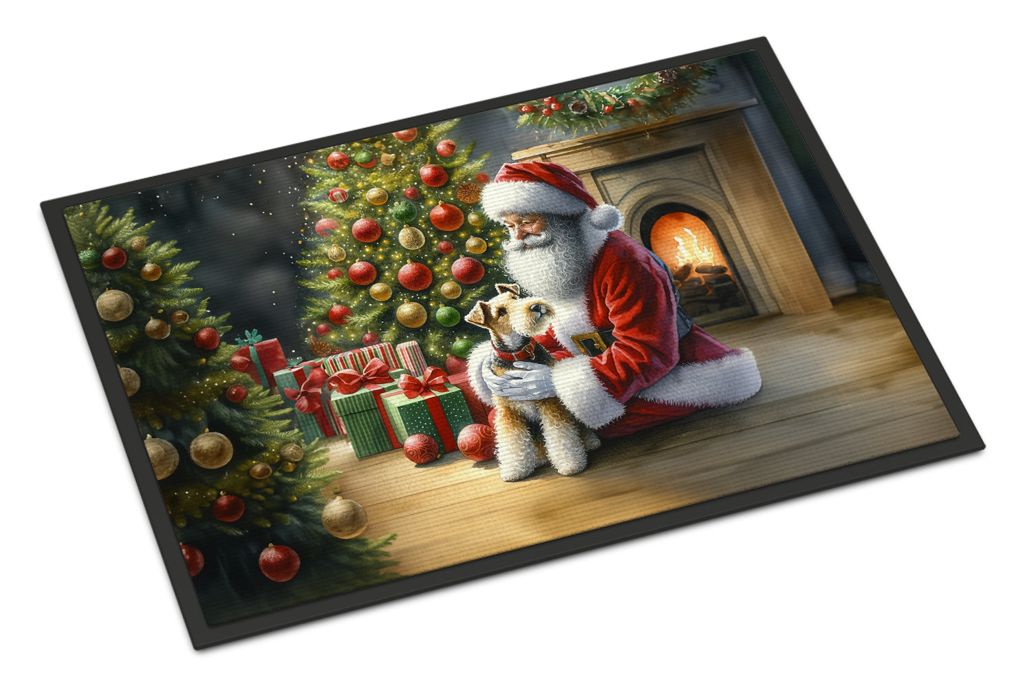 Fox Terrier and Santa Claus Doormat Indoor Outdoor 18H X 27W Front Door Mat Rugs for Entryway, Non Slip Washable