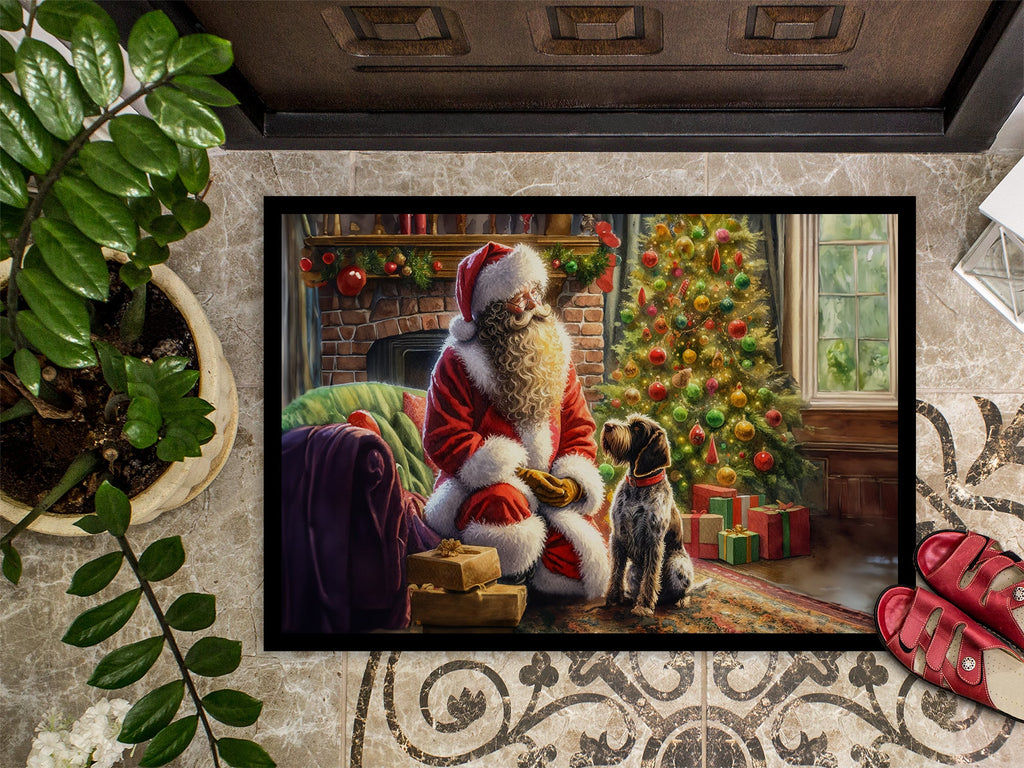 Wirehaired Pointing Griffon and Santa Claus Doormat Indoor Outdoor 18H X 27W Front Door Mat Rugs for Entryway, Non Slip Washable