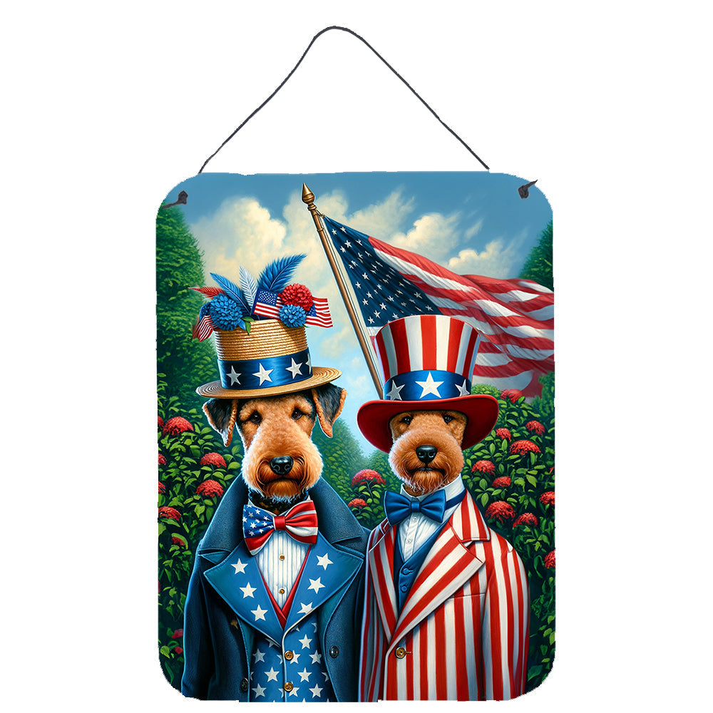 All American Airedale Terrier Wall or Door Hanging Prints Aluminum Metal Sign Kitchen Wall Bar Bathroom Plaque Home Decor Front Door Plaque, 12x16, Multicolor