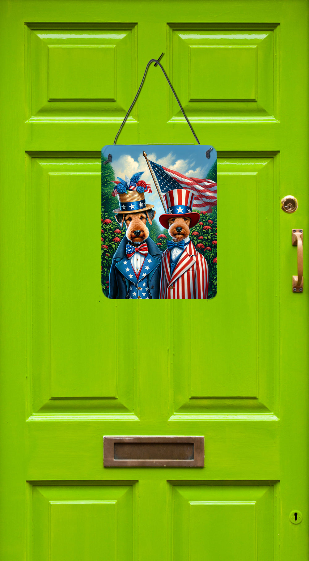 All American Airedale Terrier Wall or Door Hanging Prints Aluminum Metal Sign Kitchen Wall Bar Bathroom Plaque Home Decor Front Door Plaque, 12x16, Multicolor