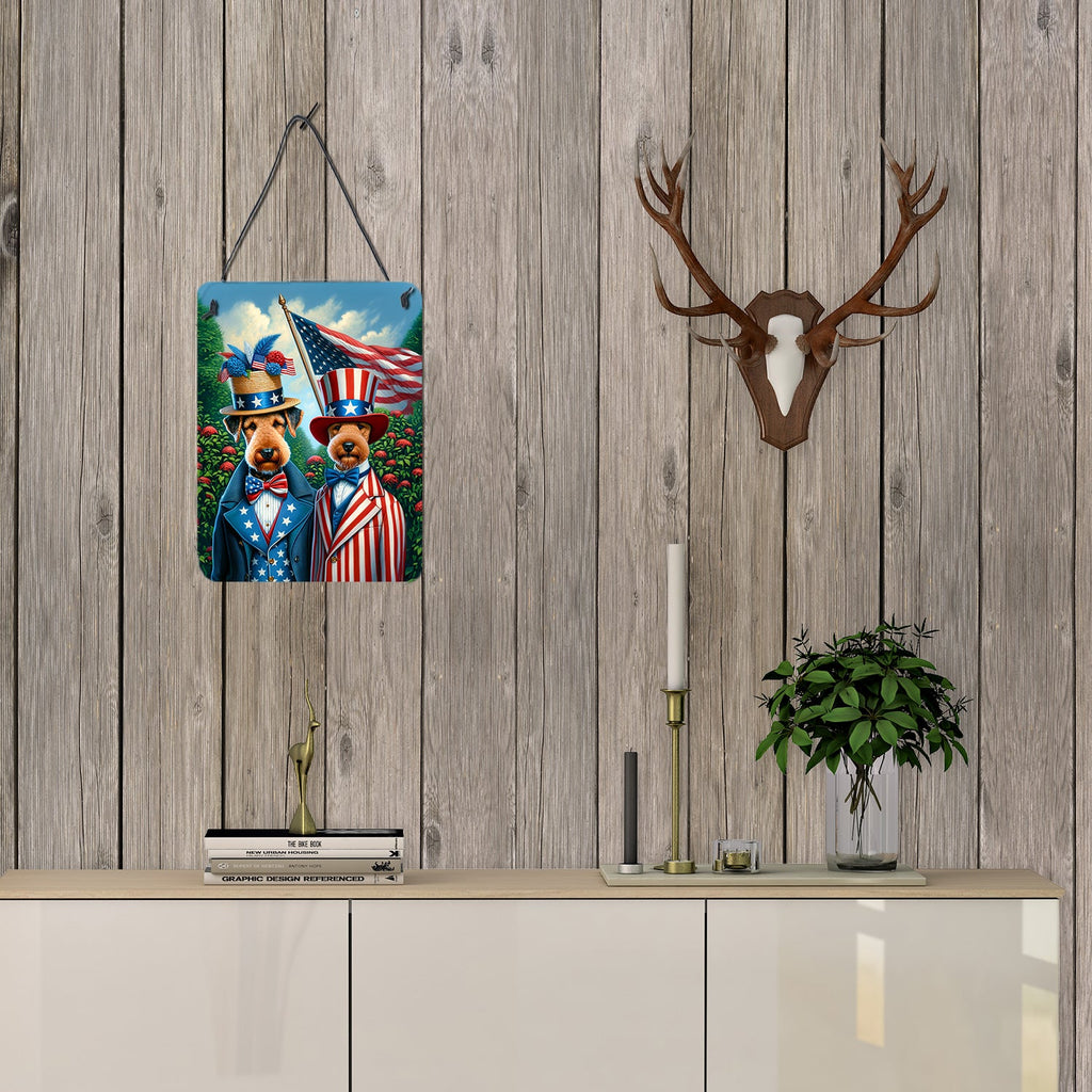 All American Airedale Terrier Wall or Door Hanging Prints Aluminum Metal Sign Kitchen Wall Bar Bathroom Plaque Home Decor Front Door Plaque, 12x16, Multicolor