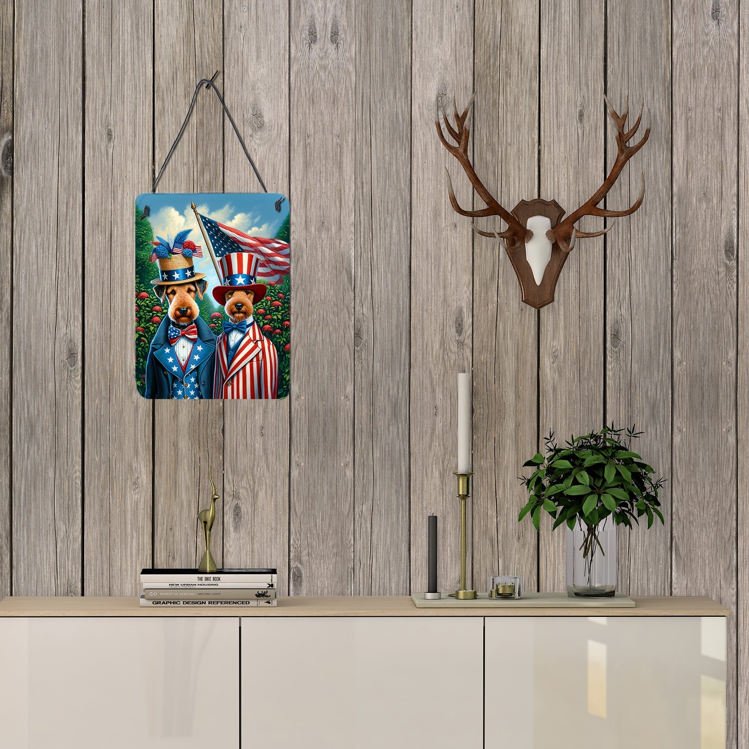 All American Airedale Terrier Wall or Door Hanging Prints Aluminum Metal Sign Kitchen Wall Bar Bathroom Plaque Home Decor Front Door Plaque, 12x16, Multicolor
