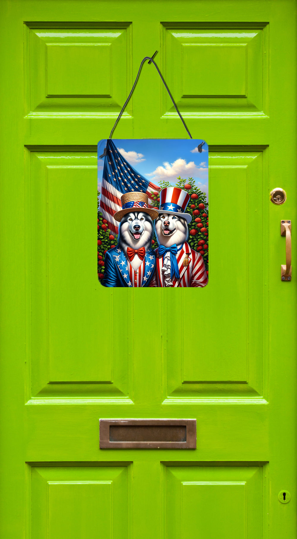 All American Alaskan Malamute Wall or Door Hanging Prints Aluminum Metal Sign Kitchen Wall Bar Bathroom Plaque Home Decor Front Door Plaque, 12x16, Multicolor