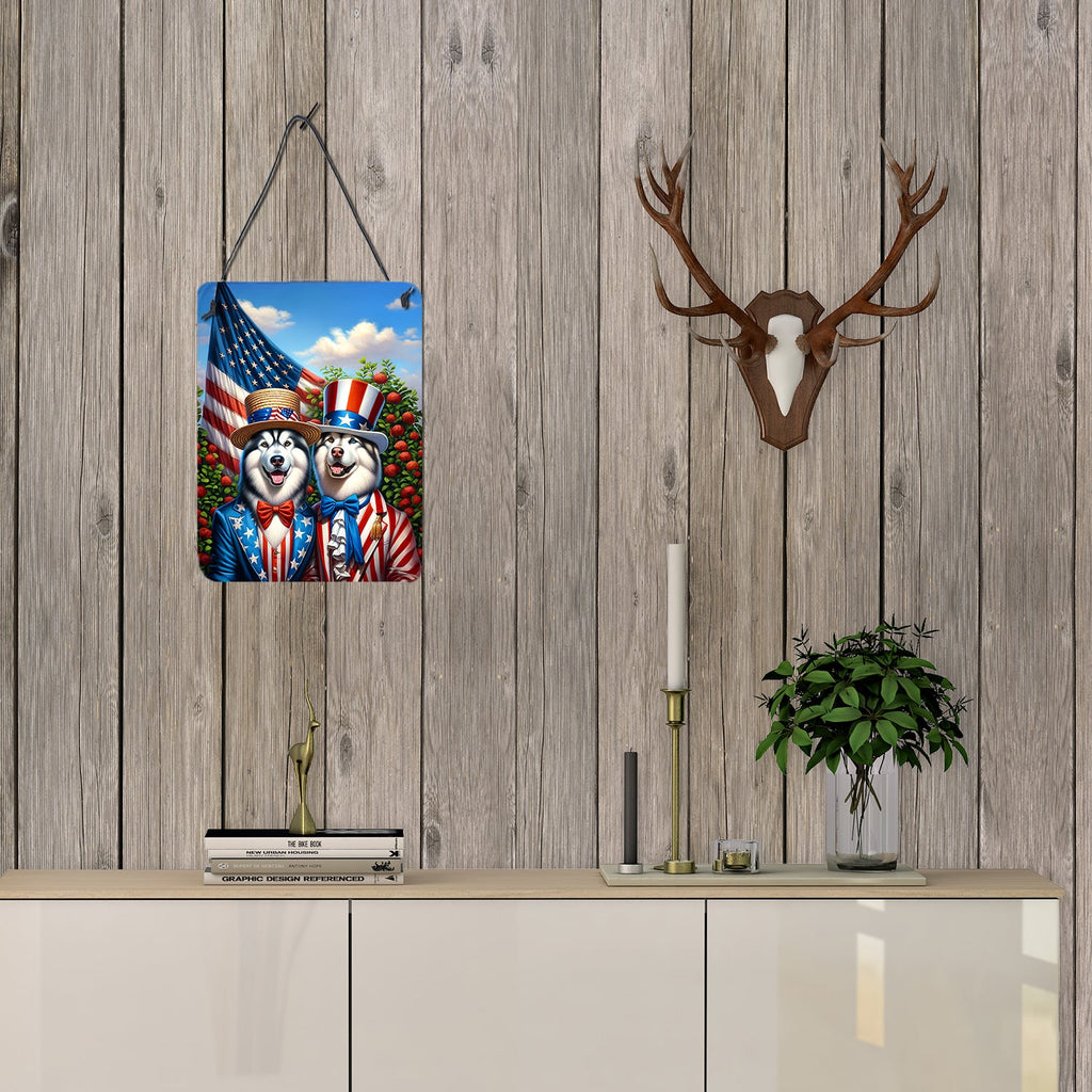 All American Alaskan Malamute Wall or Door Hanging Prints Aluminum Metal Sign Kitchen Wall Bar Bathroom Plaque Home Decor Front Door Plaque, 12x16, Multicolor