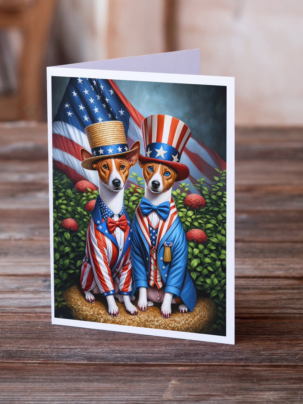 All American Basenji Greeting Cards Pack of 8 Blank Cards with Envelopes Whimsical A7 Size 5x7