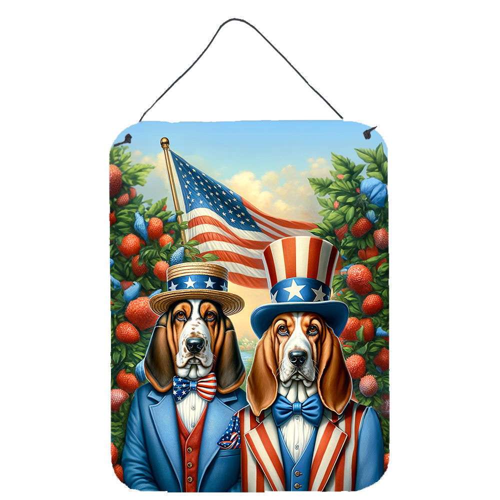 All American Basset Hound Wall or Door Hanging Prints Aluminum Metal Sign Kitchen Wall Bar Bathroom Plaque Home Decor Front Door Plaque, 12x16, Multicolor