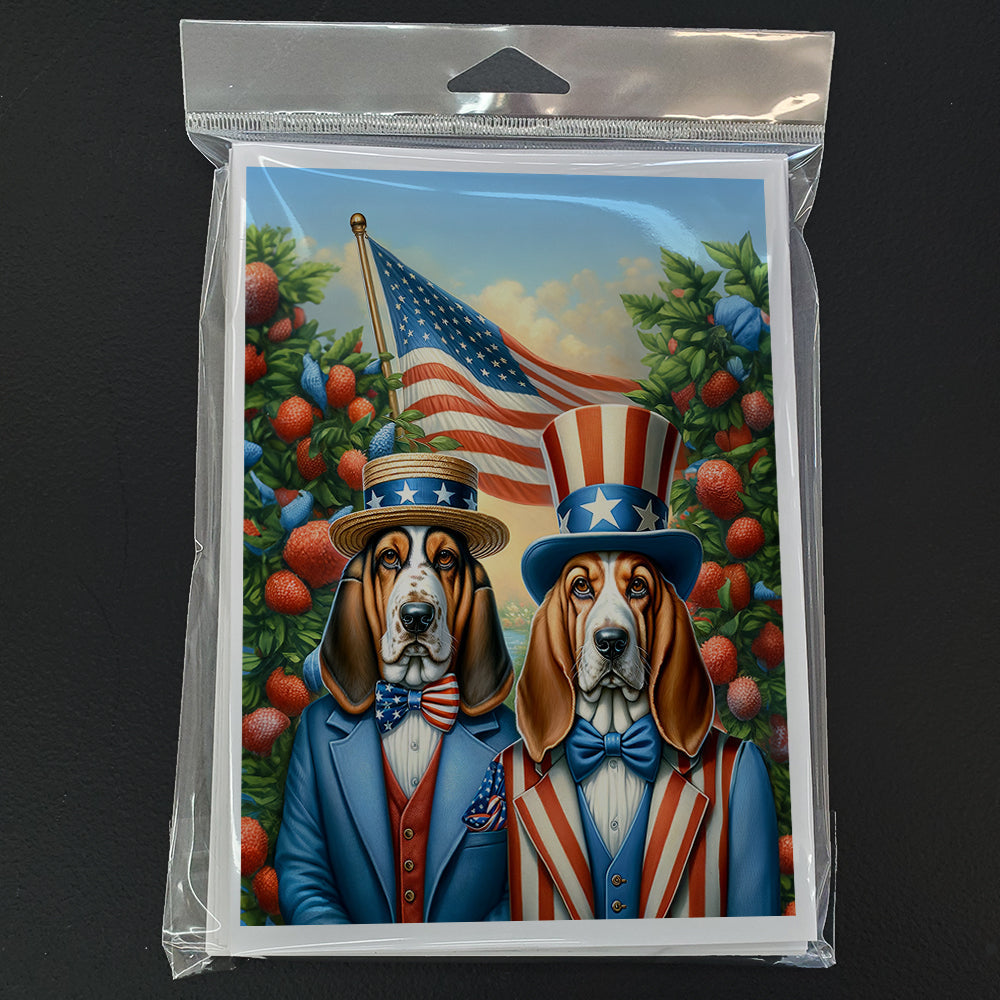 All American Basset Hound Greeting Cards Pack of 8 Blank Cards with Envelopes Whimsical A7 Size 5x7