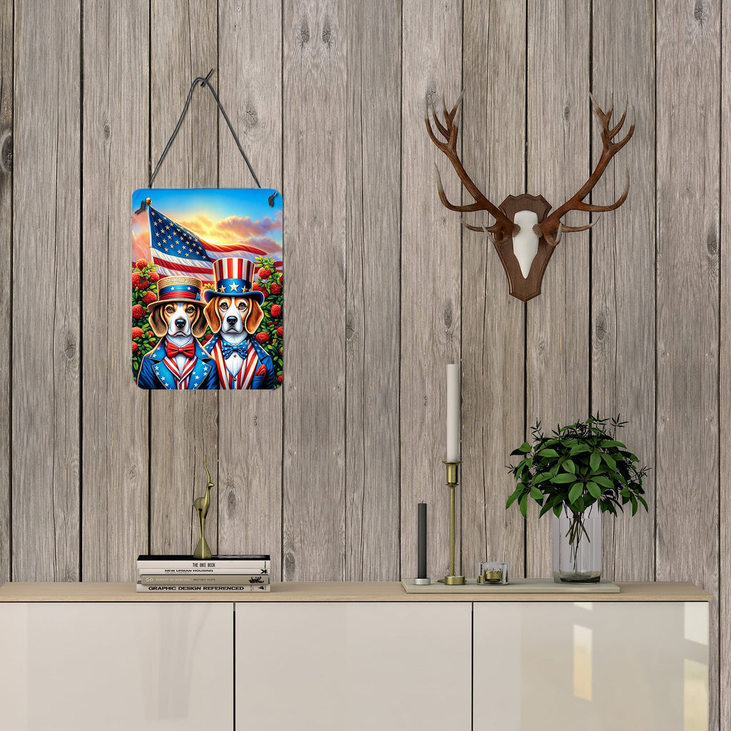 All American Beagle Wall or Door Hanging Prints Aluminum Metal Sign Kitchen Wall Bar Bathroom Plaque Home Decor Front Door Plaque, 12x16, Multicolor