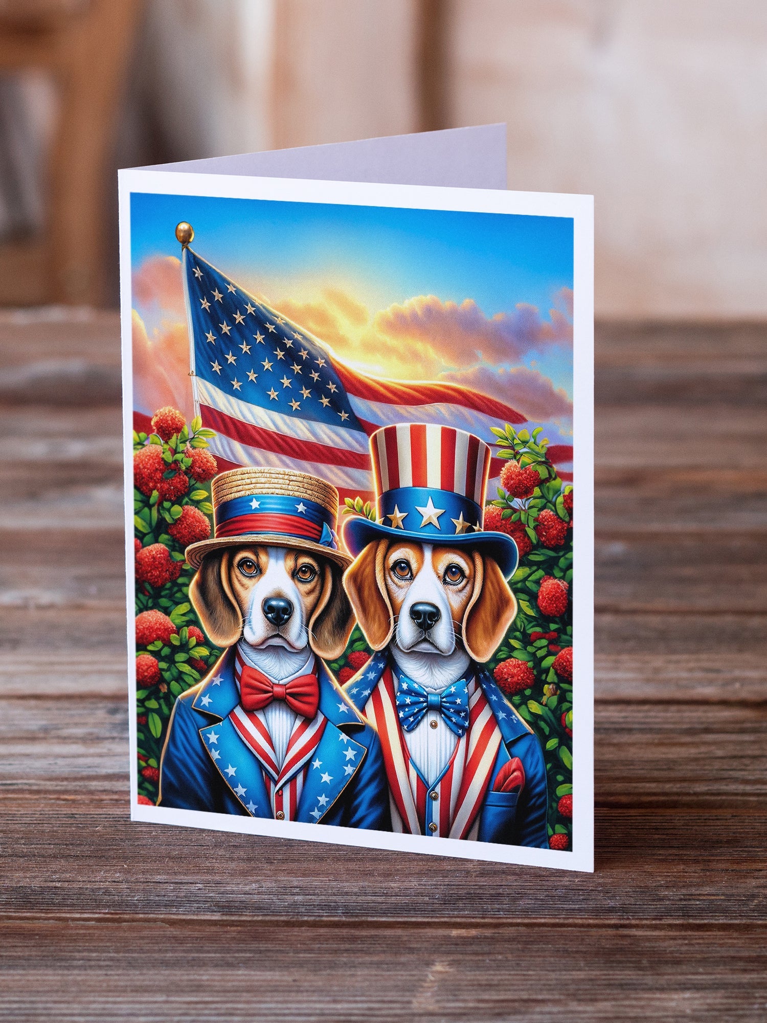 All American Beagle Greeting Cards Pack of 8 Blank Cards with Envelopes Whimsical A7 Size 5x7