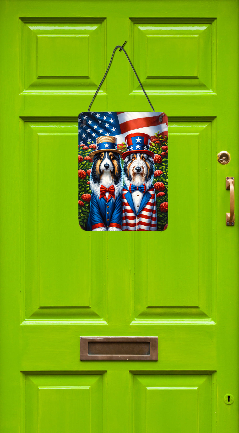 All American Bearded Collie Wall or Door Hanging Prints Aluminum Metal Sign Kitchen Wall Bar Bathroom Plaque Home Decor Front Door Plaque, 12x16, Multicolor