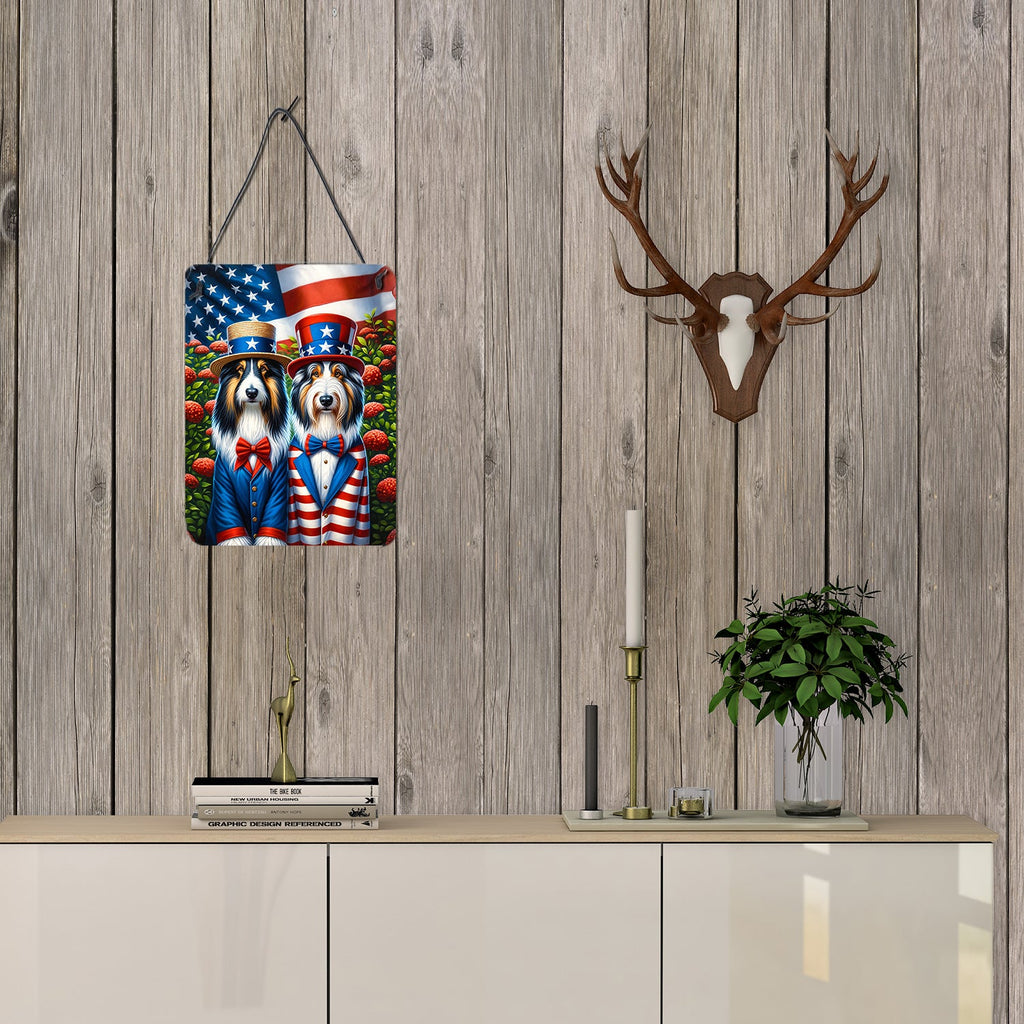 All American Bearded Collie Wall or Door Hanging Prints Aluminum Metal Sign Kitchen Wall Bar Bathroom Plaque Home Decor Front Door Plaque, 12x16, Multicolor