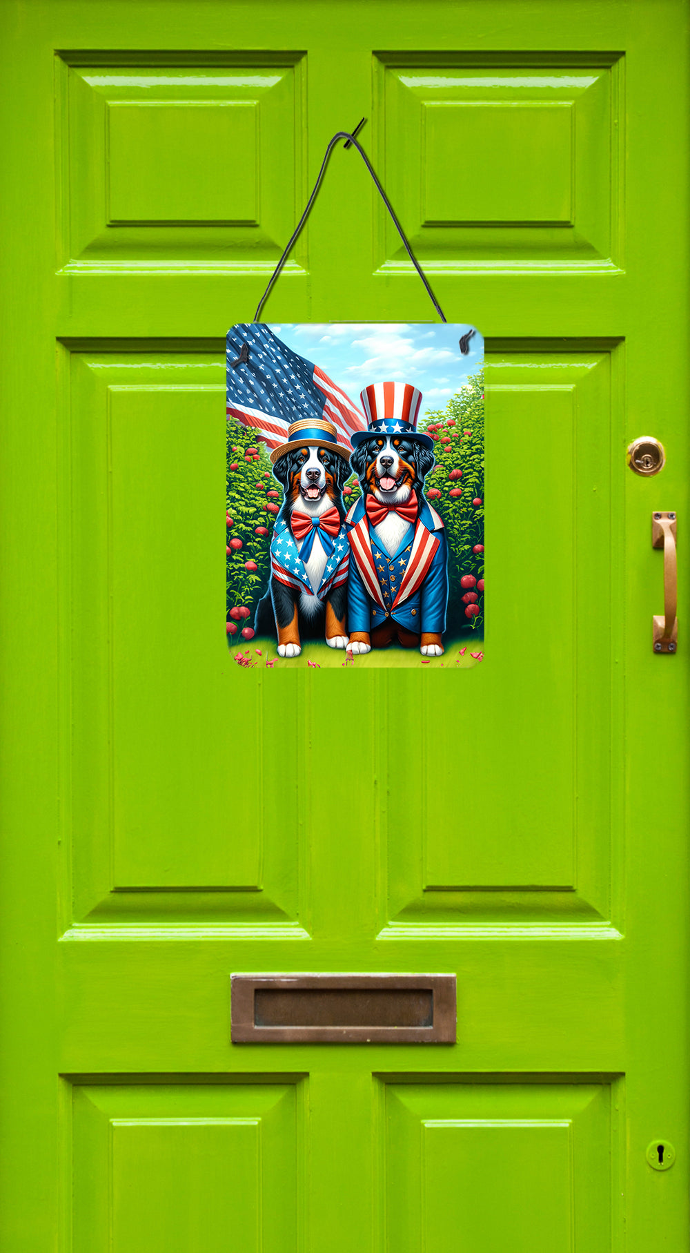 All American Bernese Mountain Dog Wall or Door Hanging Prints Aluminum Metal Sign Kitchen Wall Bar Bathroom Plaque Home Decor Front Door Plaque, 12x16, Multicolor