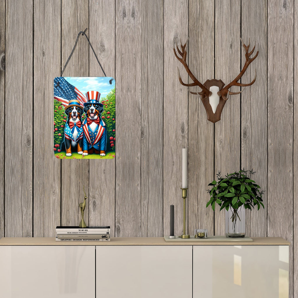 All American Bernese Mountain Dog Wall or Door Hanging Prints Aluminum Metal Sign Kitchen Wall Bar Bathroom Plaque Home Decor Front Door Plaque, 12x16, Multicolor