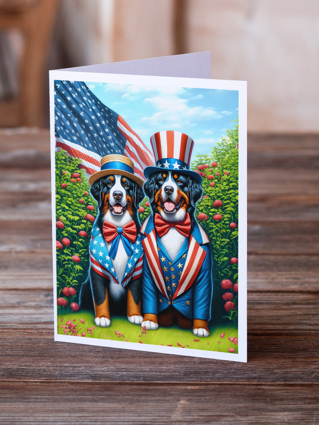 All American Bernese Mountain Dog Greeting Cards Pack of 8 Blank Cards with Envelopes Whimsical A7 Size 5x7