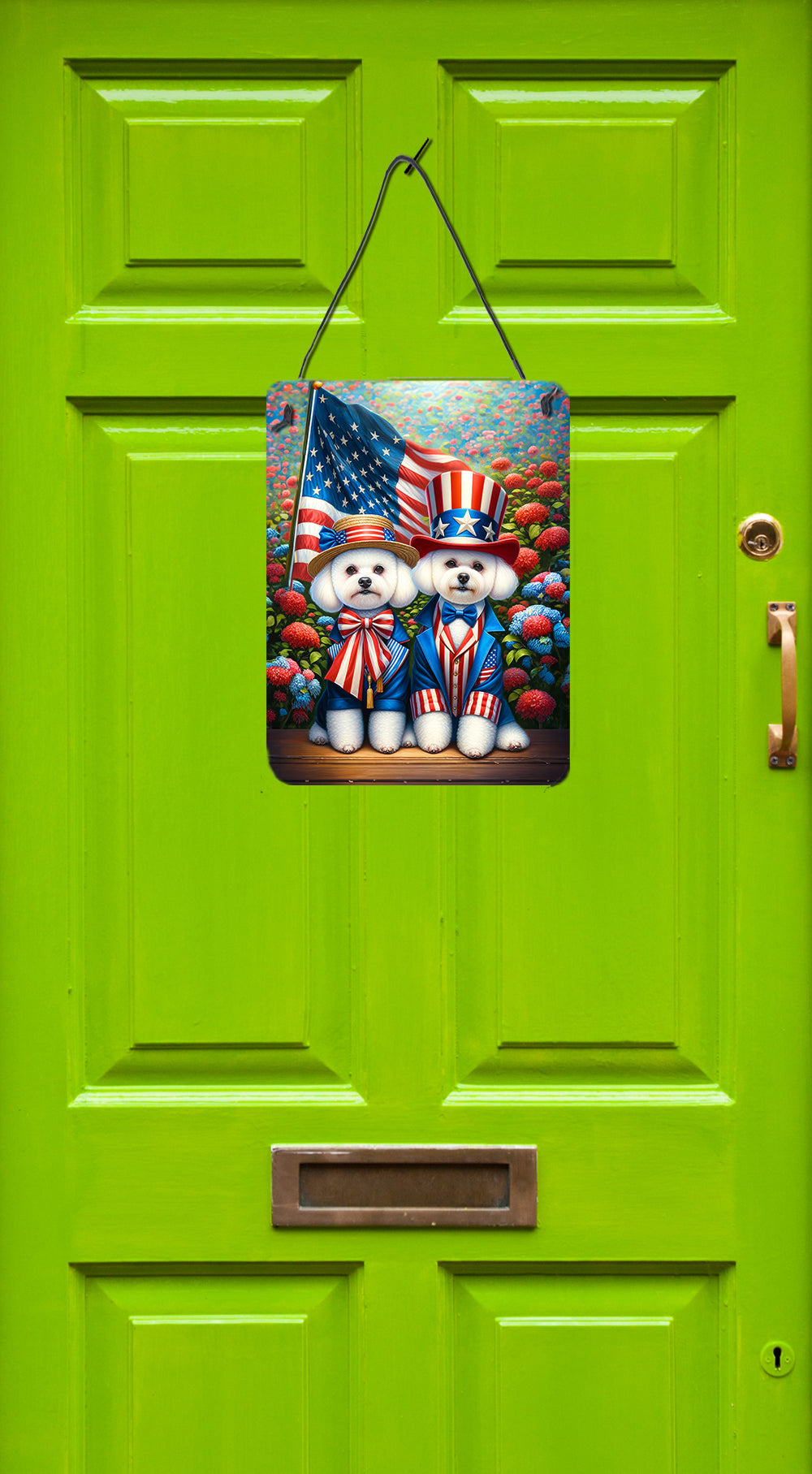 All American Bichon Frise Wall or Door Hanging Prints Aluminum Metal Sign Kitchen Wall Bar Bathroom Plaque Home Decor Front Door Plaque, 12x16, Multicolor