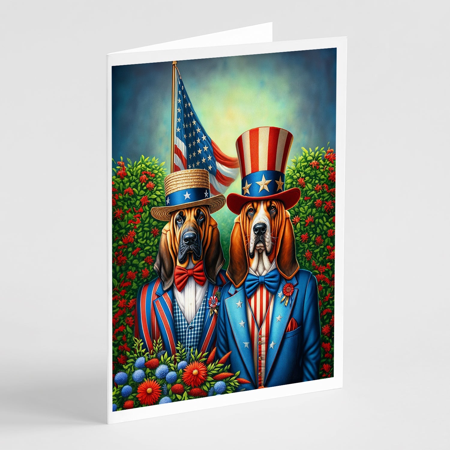 All American Bloodhound Greeting Cards Pack of 8 Blank Cards with Envelopes Whimsical A7 Size 5x7