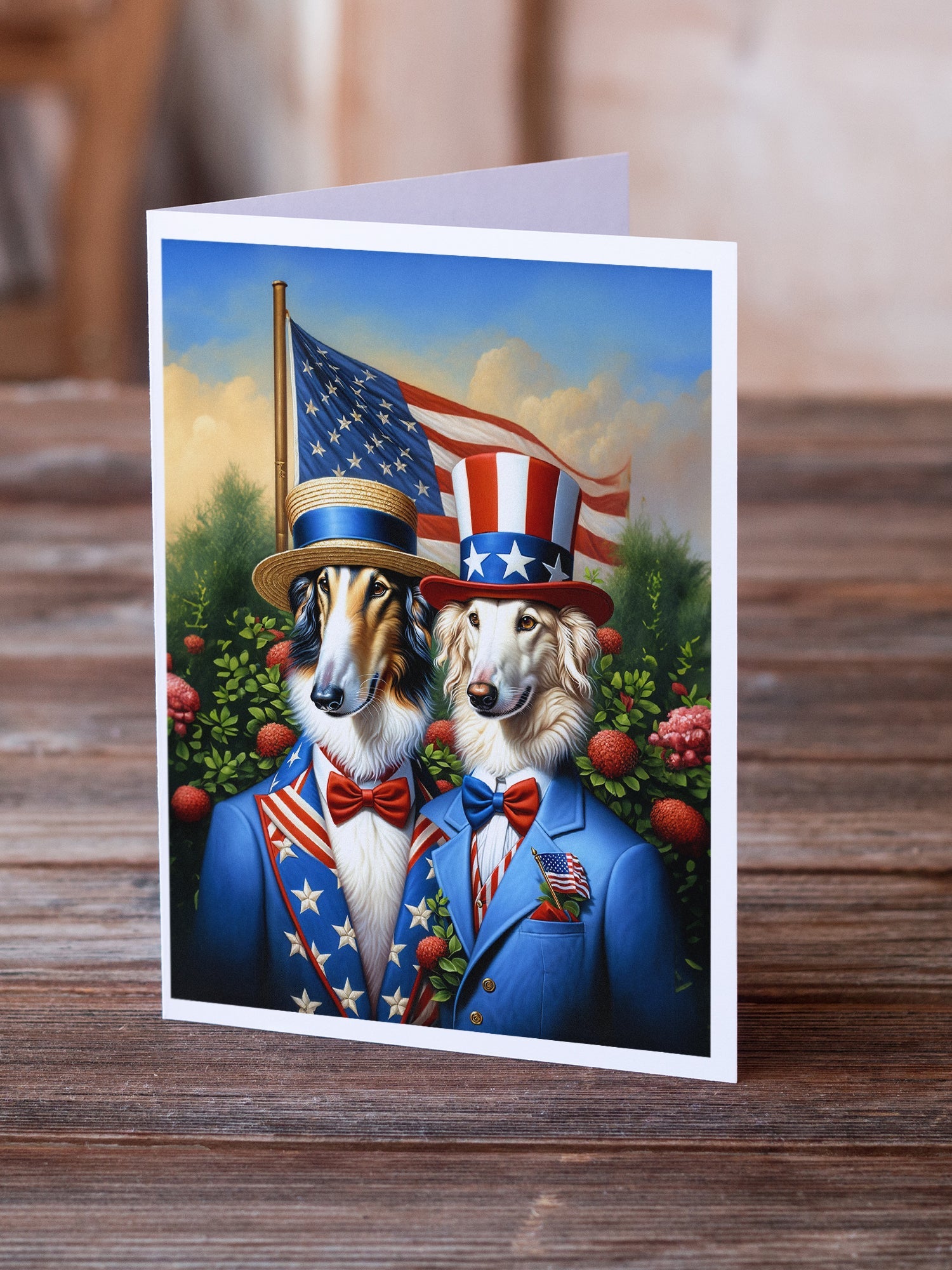 All American Borzoi Greeting Cards Pack of 8 Blank Cards with Envelopes Whimsical A7 Size 5x7