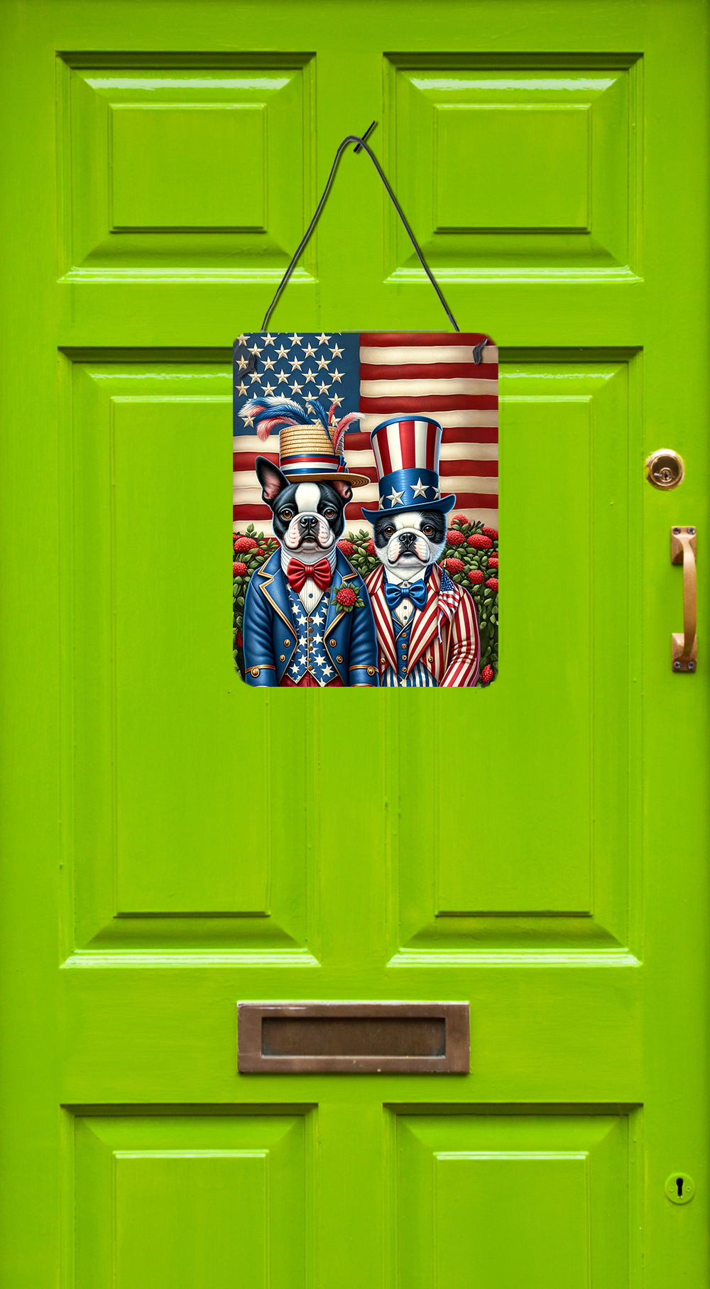 All American Boston Terrier Wall or Door Hanging Prints Aluminum Metal Sign Kitchen Wall Bar Bathroom Plaque Home Decor Front Door Plaque, 12x16, Multicolor