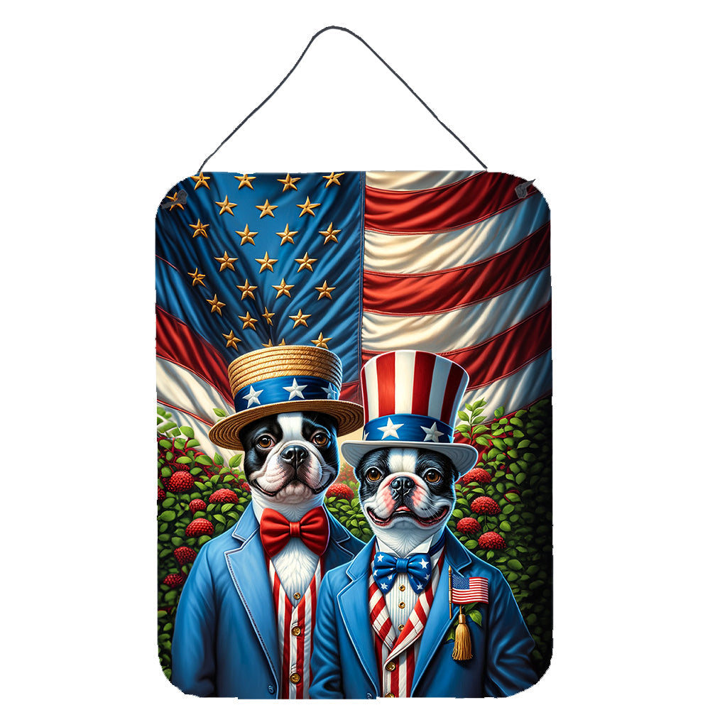 All American Boston Terrier Wall or Door Hanging Prints Aluminum Metal Sign Kitchen Wall Bar Bathroom Plaque Home Decor Front Door Plaque, 12x16, Multicolor