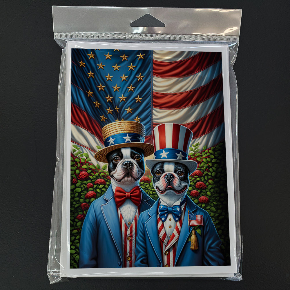 All American Boston Terrier Greeting Cards Pack of 8 Blank Cards with Envelopes Whimsical A7 Size 5x7