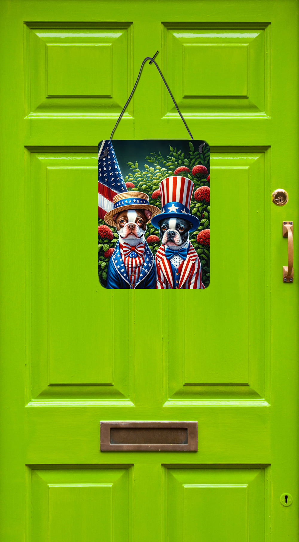 All American Boston Terrier Wall or Door Hanging Prints Aluminum Metal Sign Kitchen Wall Bar Bathroom Plaque Home Decor Front Door Plaque, 12x16, Multicolor