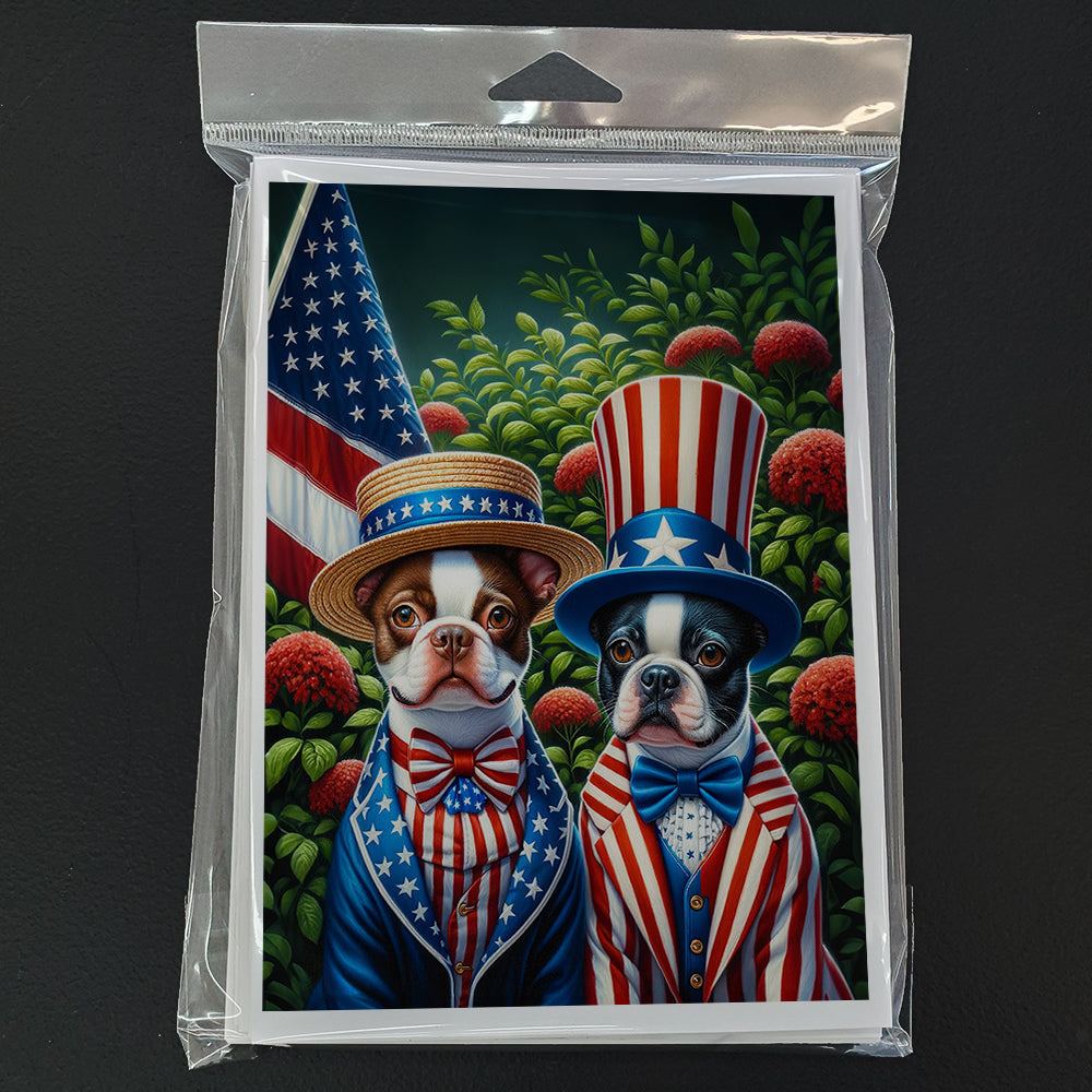 All American Boston Terrier Greeting Cards Pack of 8 Blank Cards with Envelopes Whimsical A7 Size 5x7