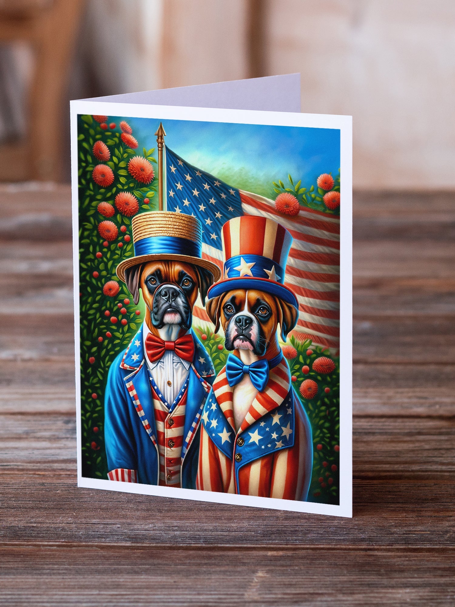 All American Boxer Greeting Cards Pack of 8 Blank Cards with Envelopes Whimsical A7 Size 5x7