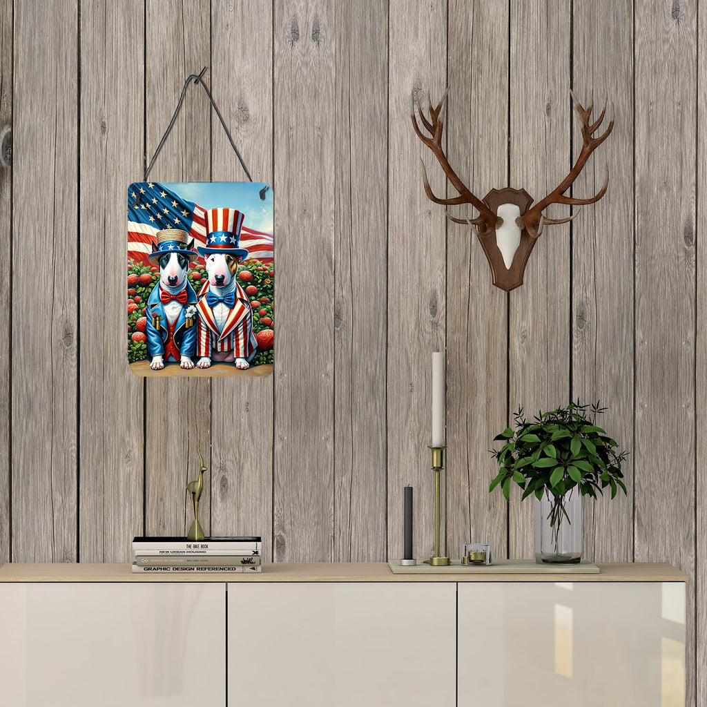 All American Bull Terrier Wall or Door Hanging Prints Aluminum Metal Sign Kitchen Wall Bar Bathroom Plaque Home Decor Front Door Plaque, 12x16, Multicolor