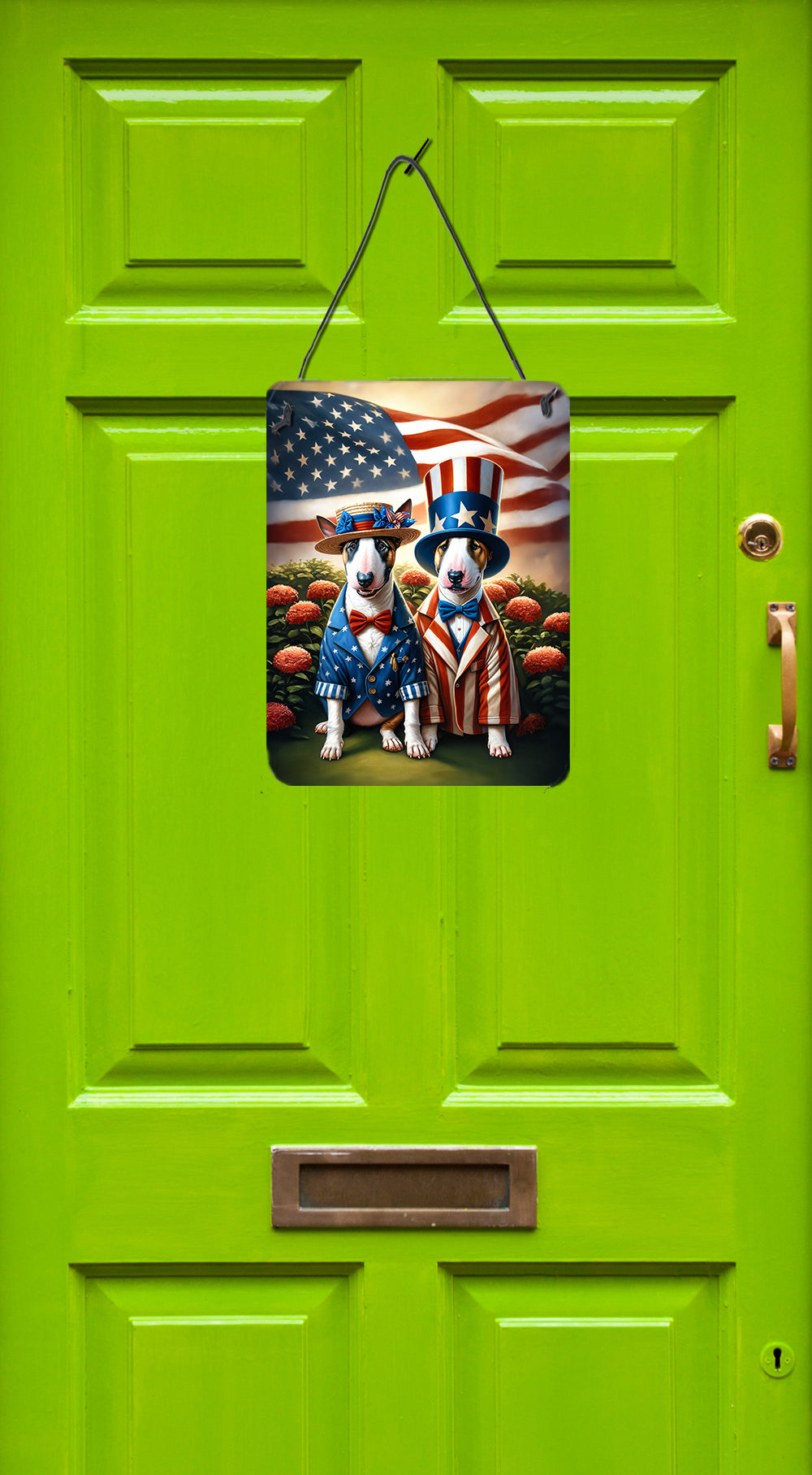 All American Bull Terrier Wall or Door Hanging Prints Aluminum Metal Sign Kitchen Wall Bar Bathroom Plaque Home Decor Front Door Plaque, 12x16, Multicolor