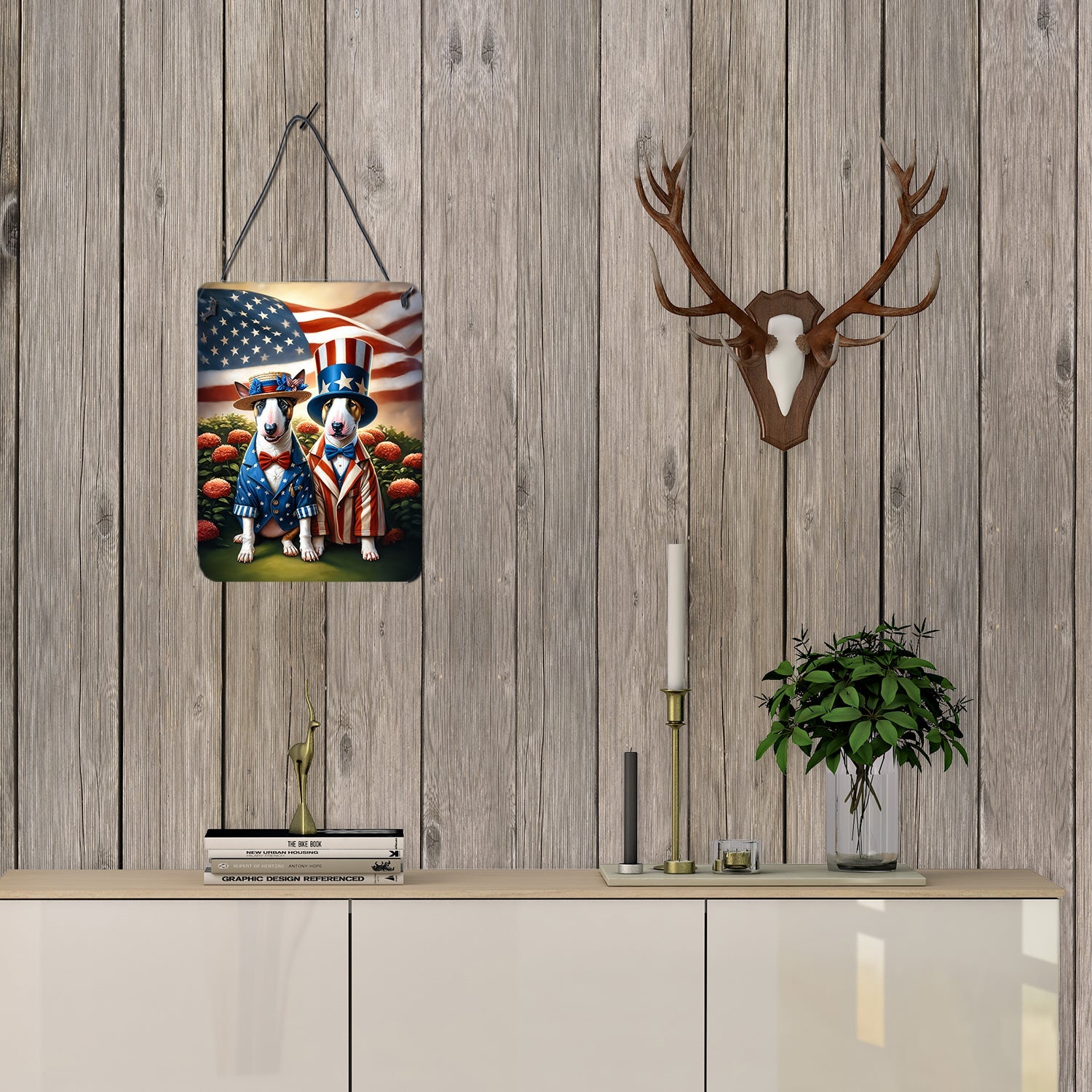 All American Bull Terrier Wall or Door Hanging Prints Aluminum Metal Sign Kitchen Wall Bar Bathroom Plaque Home Decor Front Door Plaque, 12x16, Multicolor