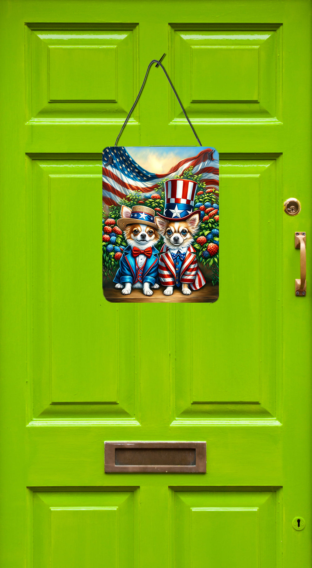 All American Chihuahua Wall or Door Hanging Prints Aluminum Metal Sign Kitchen Wall Bar Bathroom Plaque Home Decor Front Door Plaque, 12x16, Multicolor