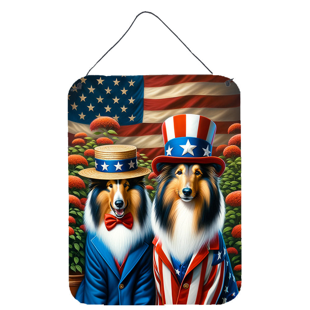 All American Collie Wall or Door Hanging Prints Aluminum Metal Sign Kitchen Wall Bar Bathroom Plaque Home Decor Front Door Plaque, 12x16, Multicolor