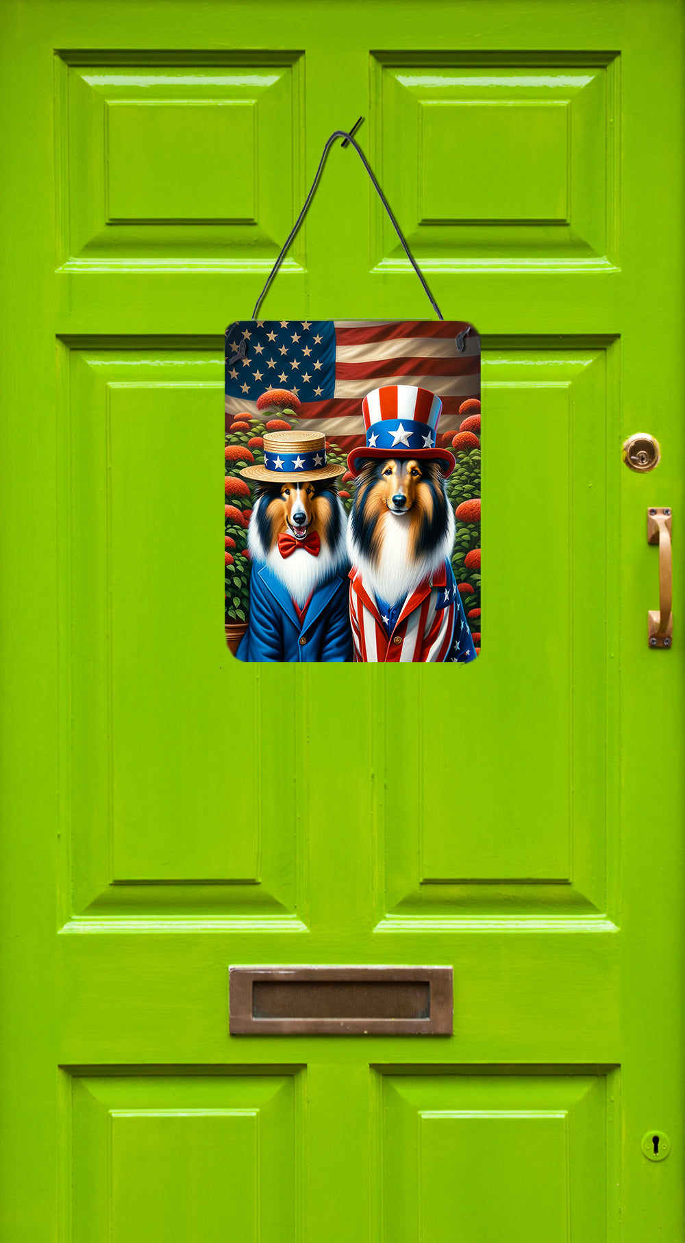 All American Collie Wall or Door Hanging Prints Aluminum Metal Sign Kitchen Wall Bar Bathroom Plaque Home Decor Front Door Plaque, 12x16, Multicolor