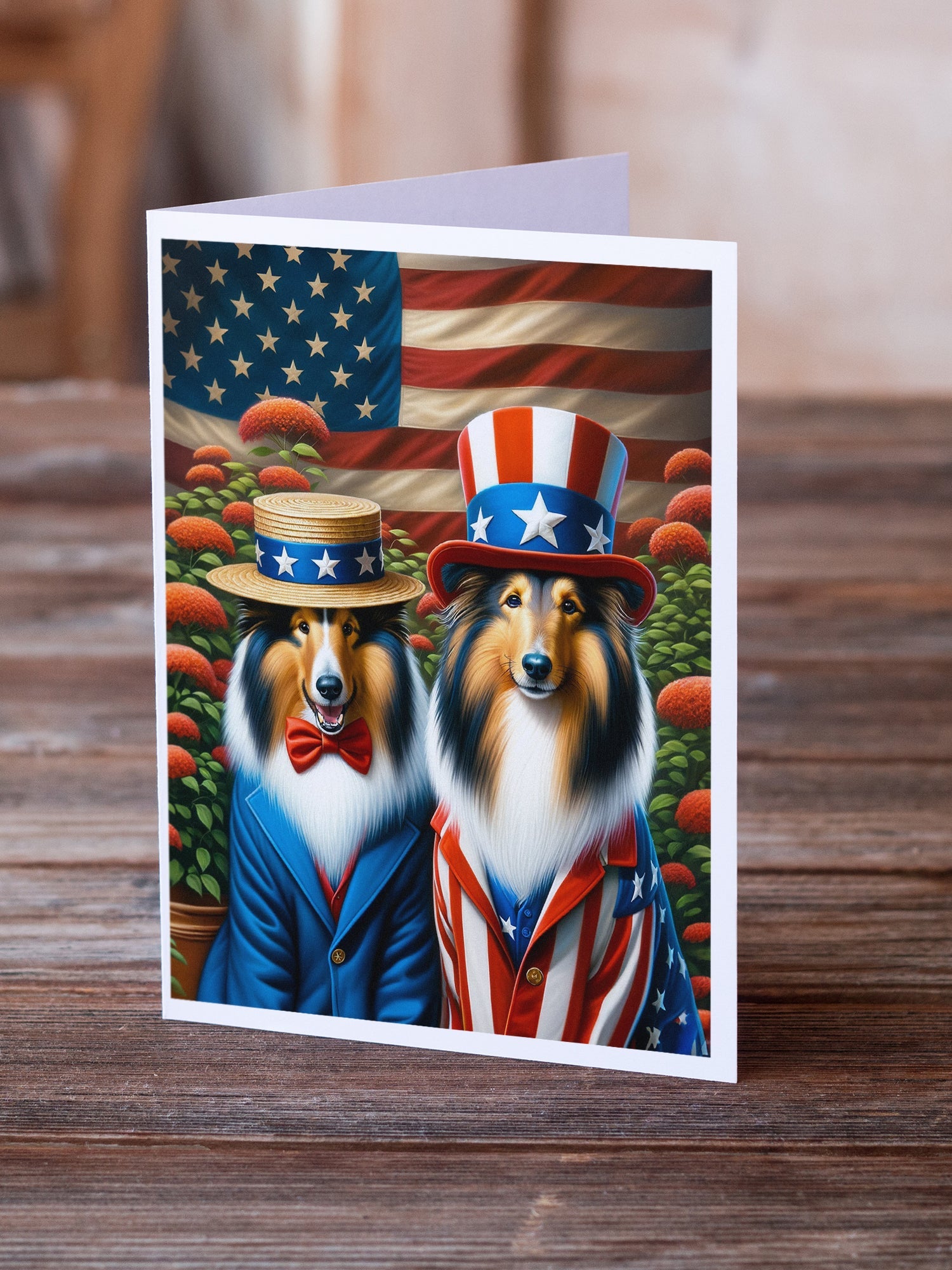 All American Collie Greeting Cards Pack of 8 Blank Cards with Envelopes Whimsical A7 Size 5x7