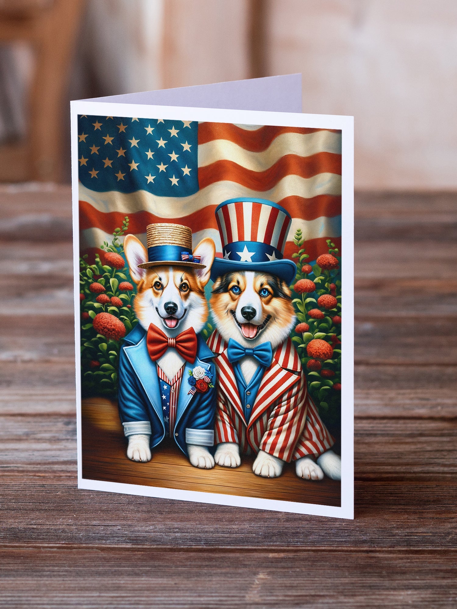 All American Corgi Greeting Cards Pack of 8 Blank Cards with Envelopes Whimsical A7 Size 5x7
