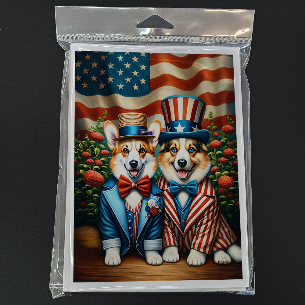All American Corgi Greeting Cards Pack of 8 Blank Cards with Envelopes Whimsical A7 Size 5x7