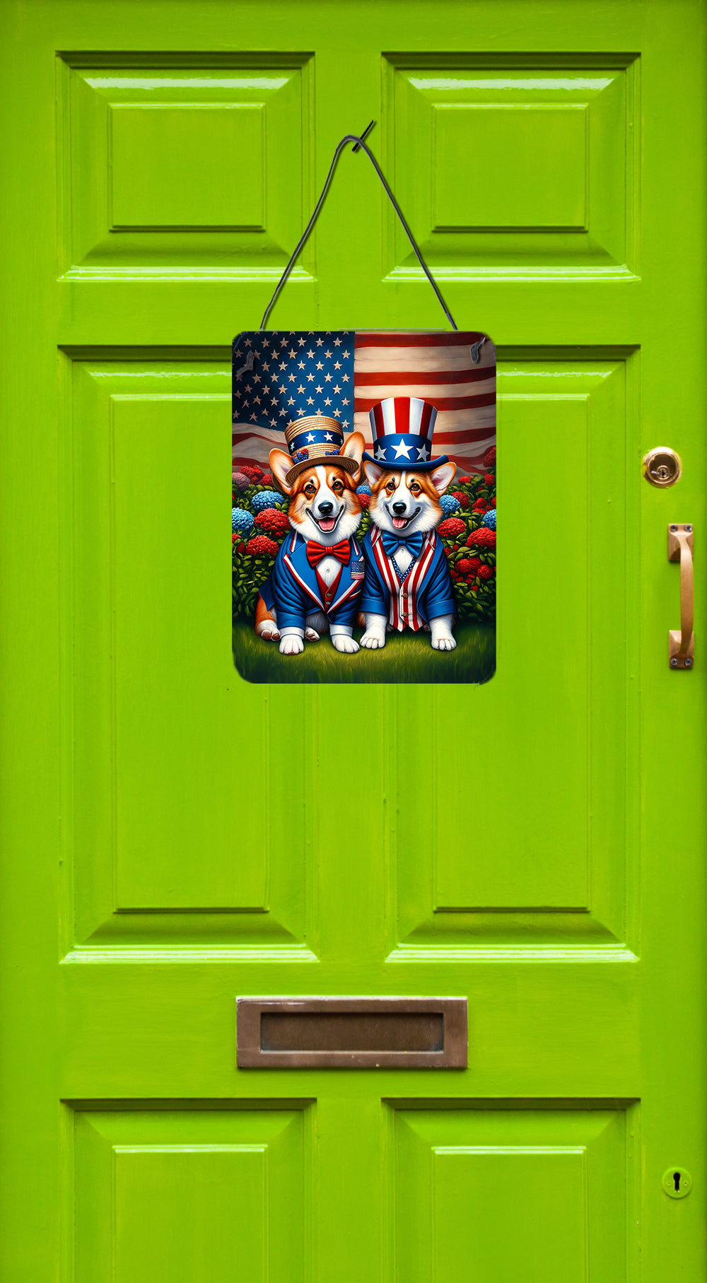 All American Corgi Wall or Door Hanging Prints Aluminum Metal Sign Kitchen Wall Bar Bathroom Plaque Home Decor Front Door Plaque, 12x16, Multicolor
