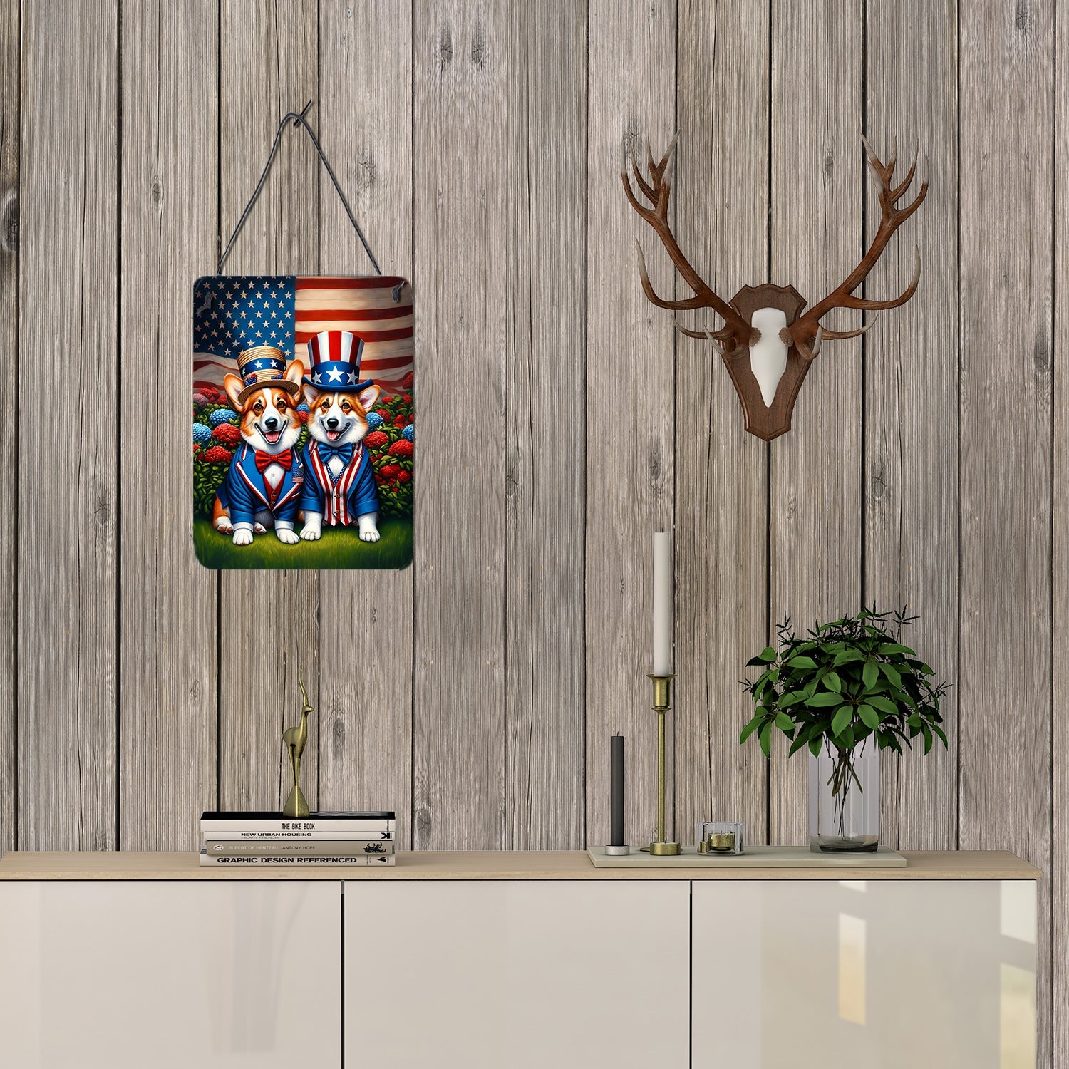 All American Corgi Wall or Door Hanging Prints Aluminum Metal Sign Kitchen Wall Bar Bathroom Plaque Home Decor Front Door Plaque, 12x16, Multicolor