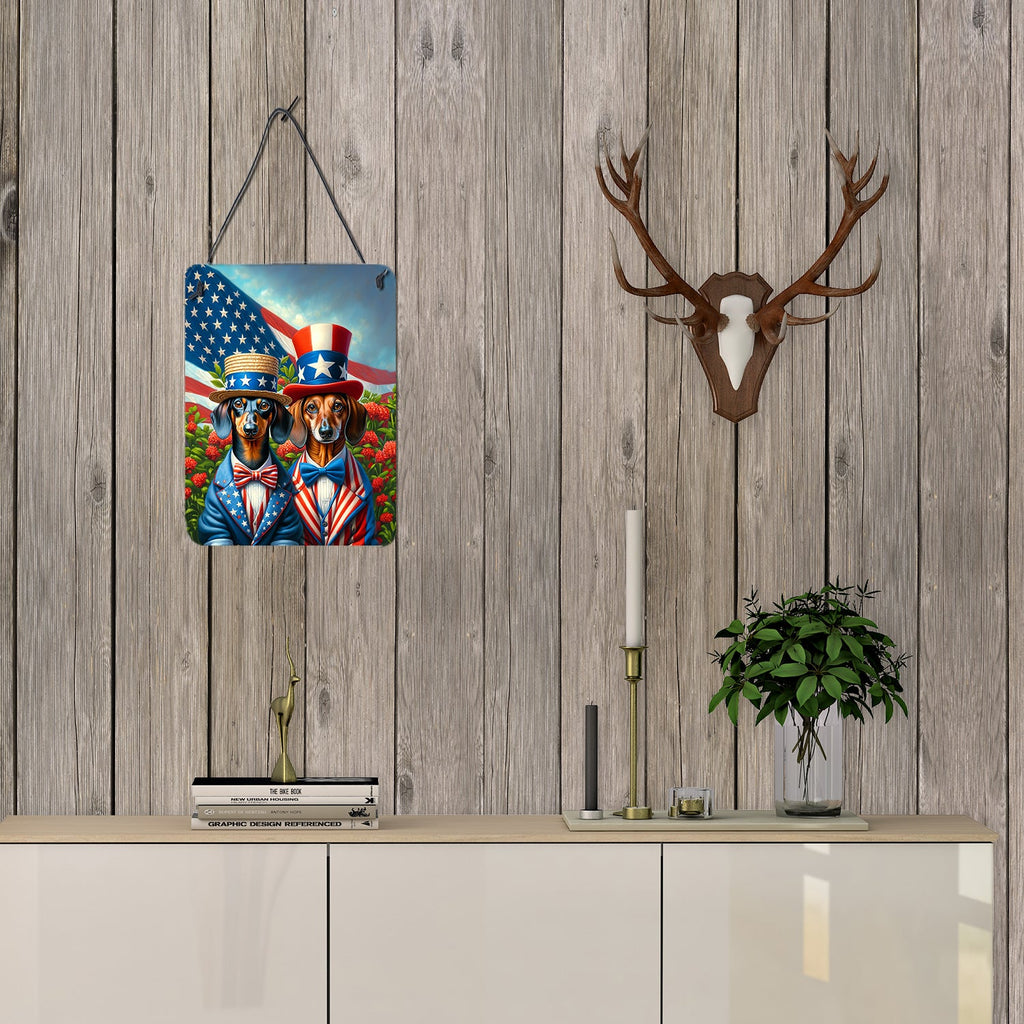 All American Dachshund Wall or Door Hanging Prints Aluminum Metal Sign Kitchen Wall Bar Bathroom Plaque Home Decor Front Door Plaque, 12x16, Multicolor