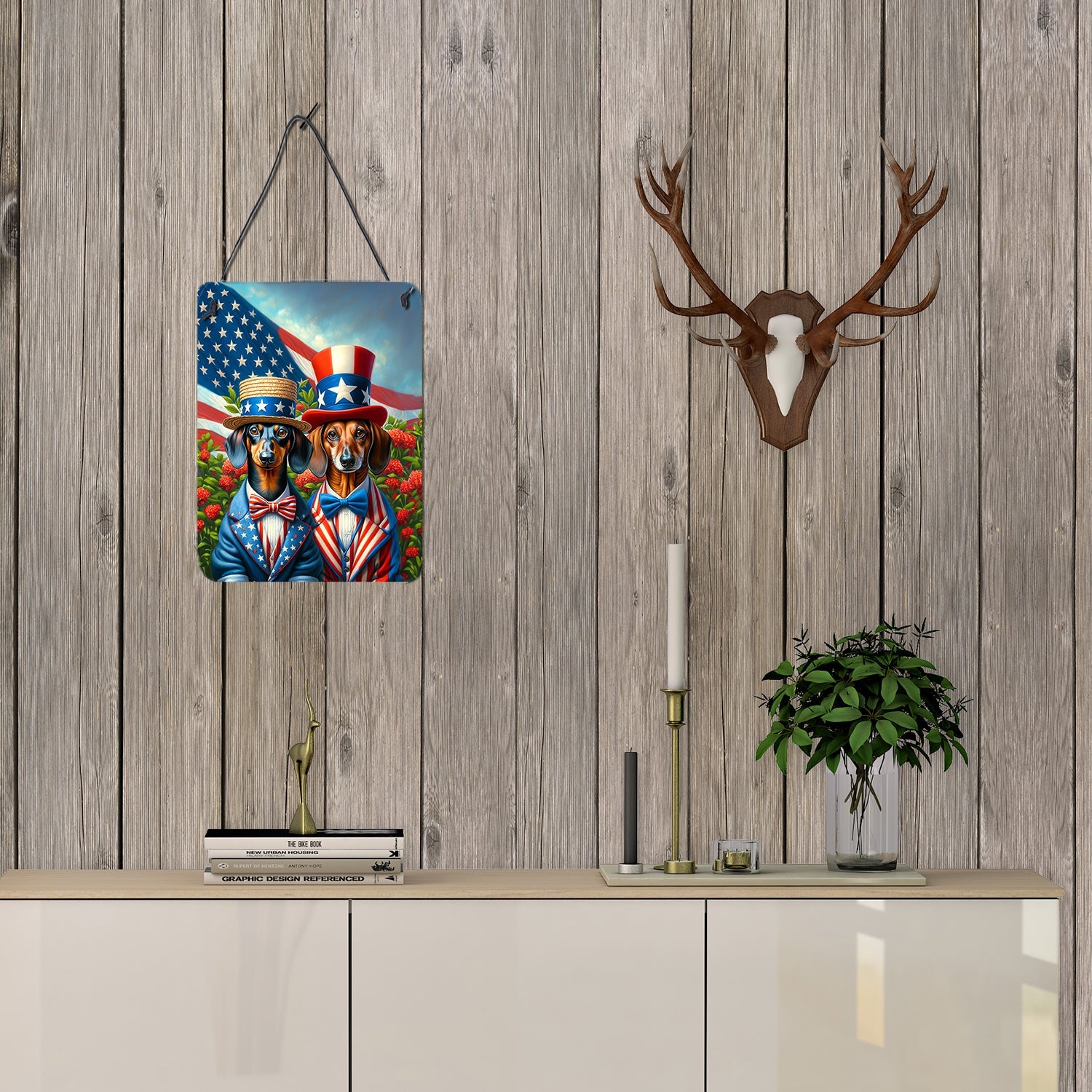 All American Dachshund Wall or Door Hanging Prints Aluminum Metal Sign Kitchen Wall Bar Bathroom Plaque Home Decor Front Door Plaque, 12x16, Multicolor