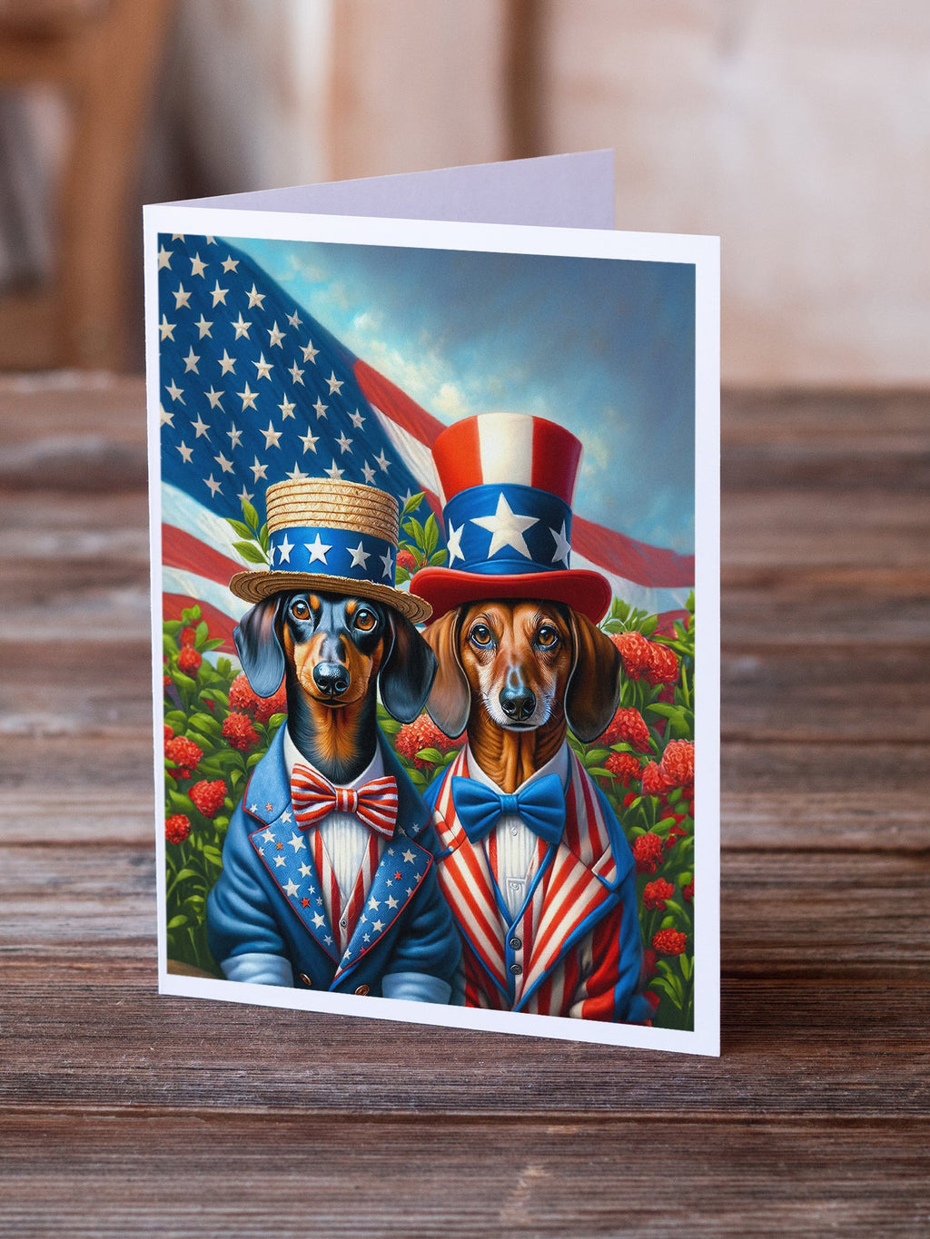 All American Dachshund Greeting Cards Pack of 8 Blank Cards with Envelopes Whimsical A7 Size 5x7