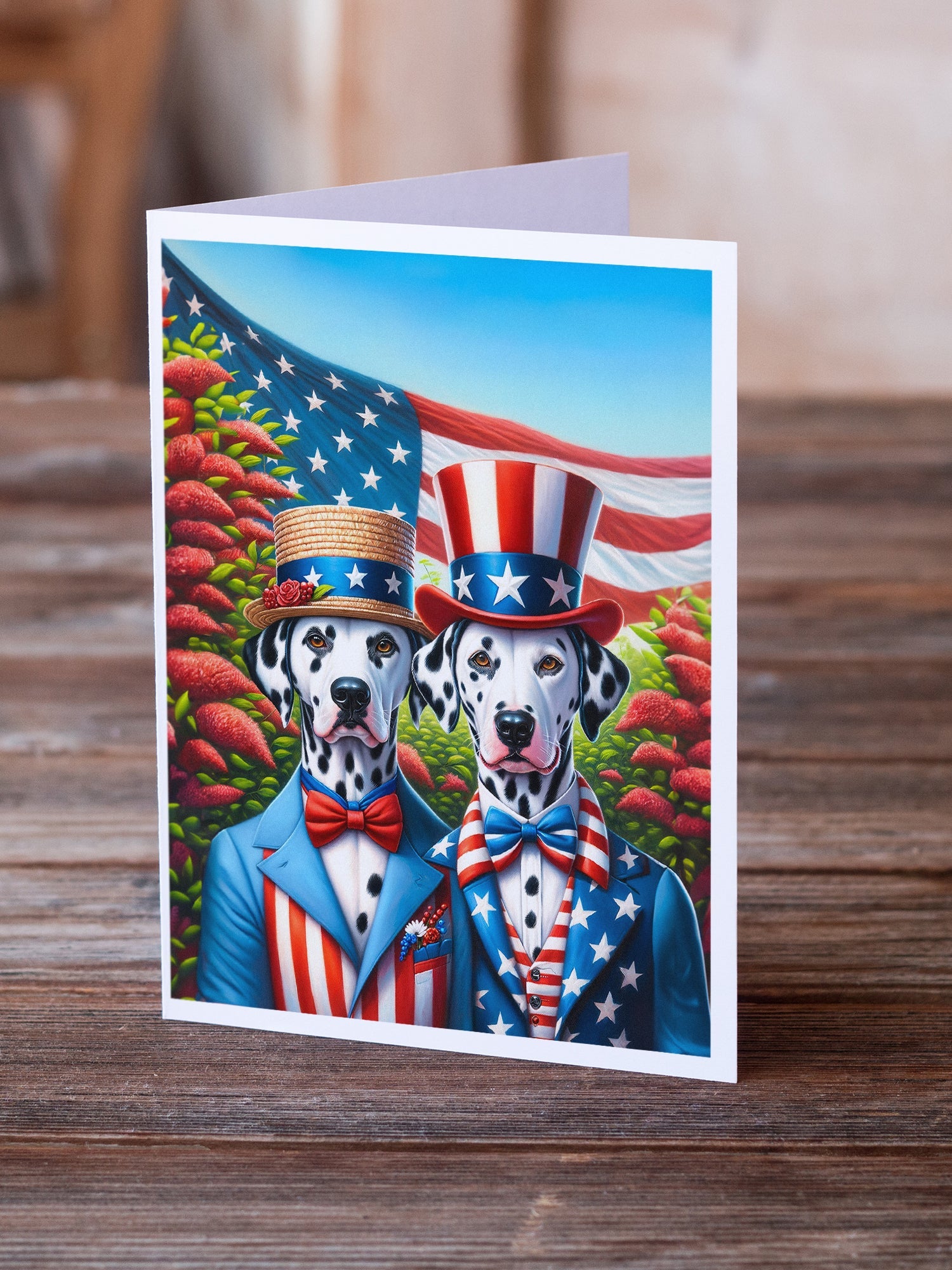 All American Dalmatian Greeting Cards Pack of 8 Blank Cards with Envelopes Whimsical A7 Size 5x7