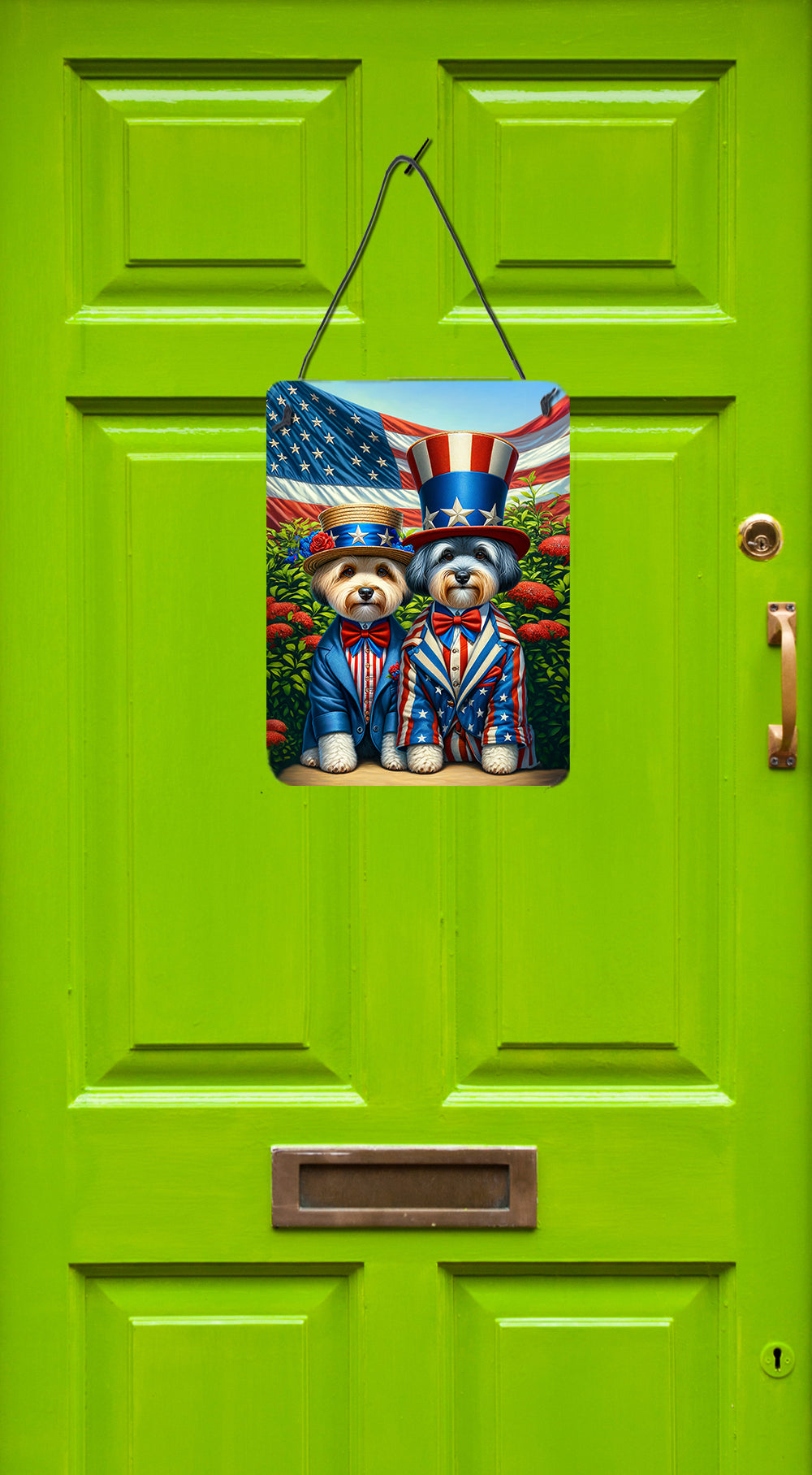 All American Dandie Dinmont Terrier Wall or Door Hanging Prints Aluminum Metal Sign Kitchen Wall Bar Bathroom Plaque Home Decor Front Door Plaque, 12x16, Multicolor