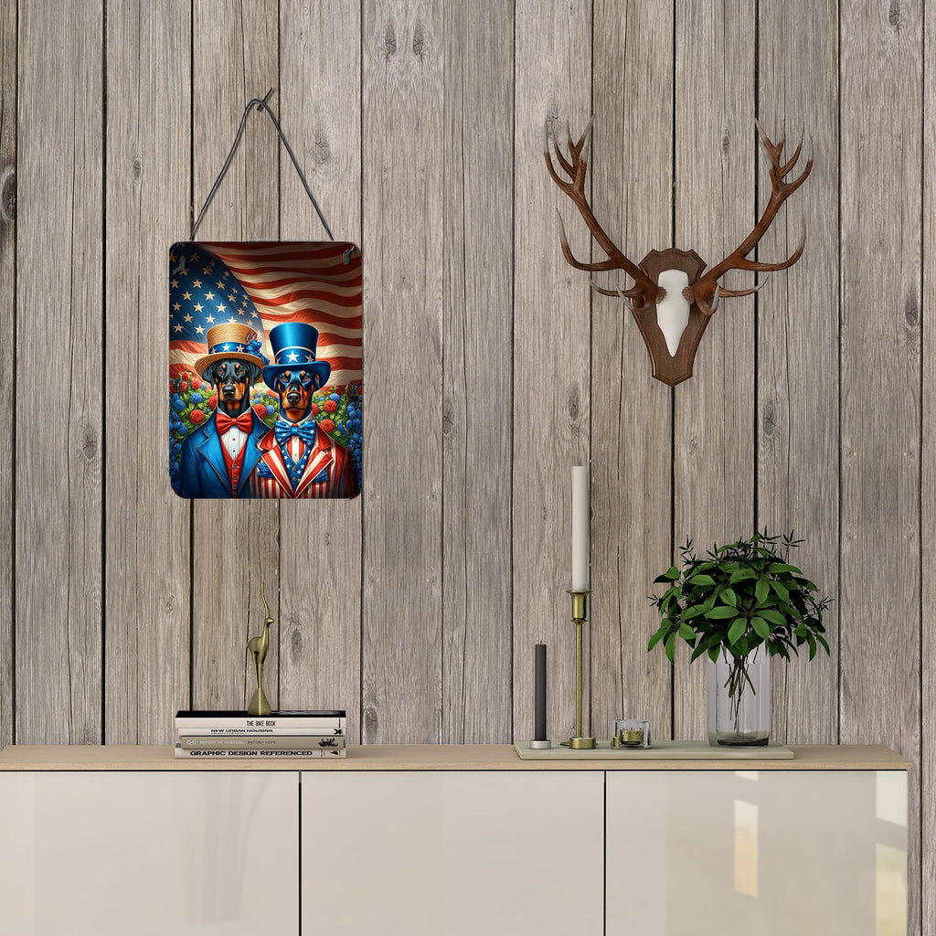 All American Doberman Pinscher Wall or Door Hanging Prints Aluminum Metal Sign Kitchen Wall Bar Bathroom Plaque Home Decor Front Door Plaque, 12x16, Multicolor