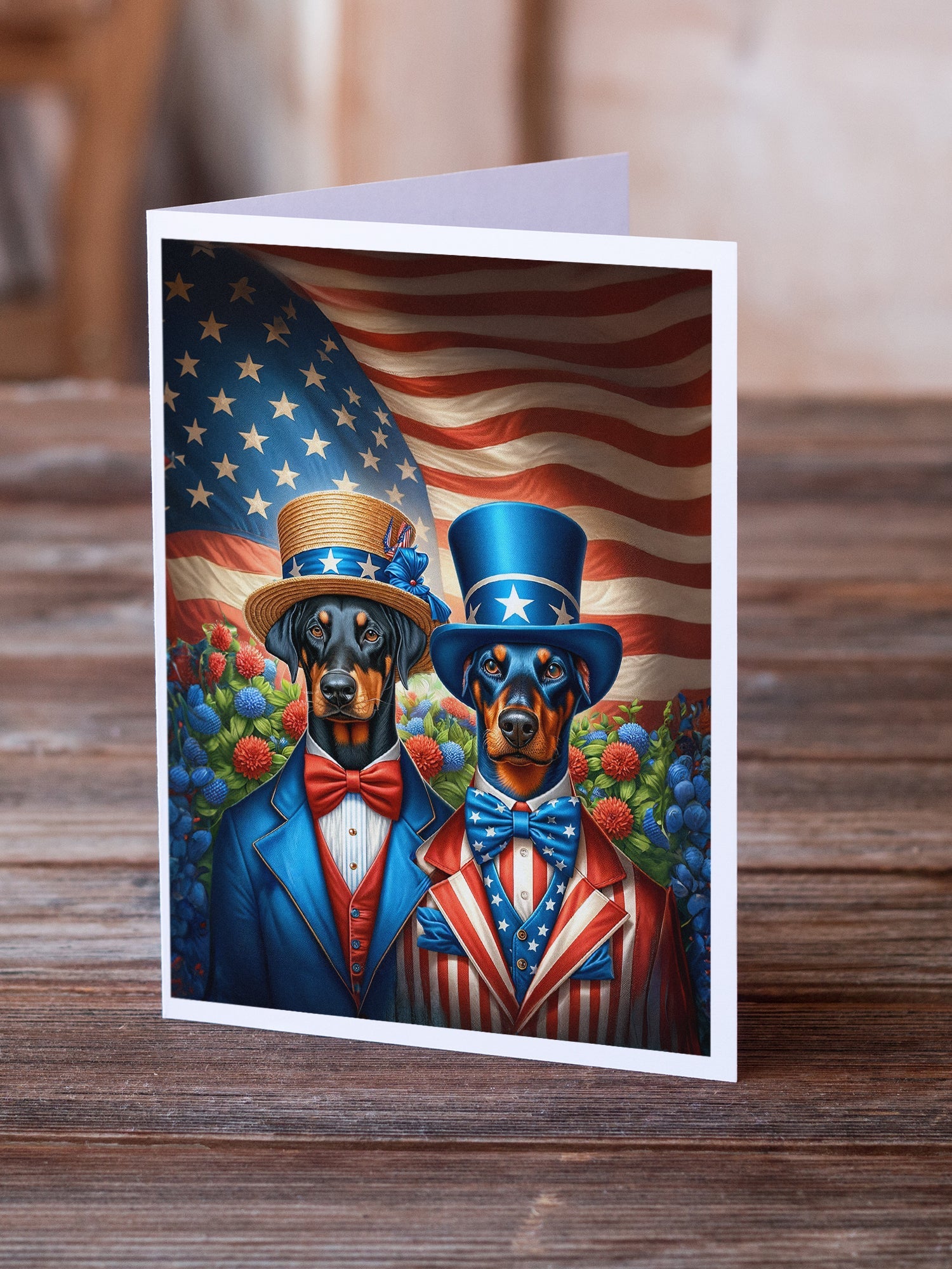 All American Doberman Pinscher Greeting Cards Pack of 8 Blank Cards with Envelopes Whimsical A7 Size 5x7