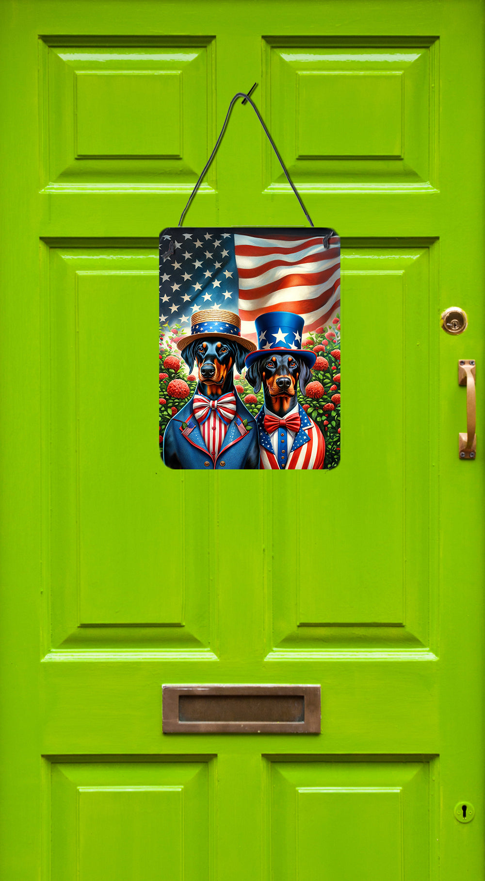 All American Doberman Pinscher Wall or Door Hanging Prints Aluminum Metal Sign Kitchen Wall Bar Bathroom Plaque Home Decor Front Door Plaque, 12x16, Multicolor