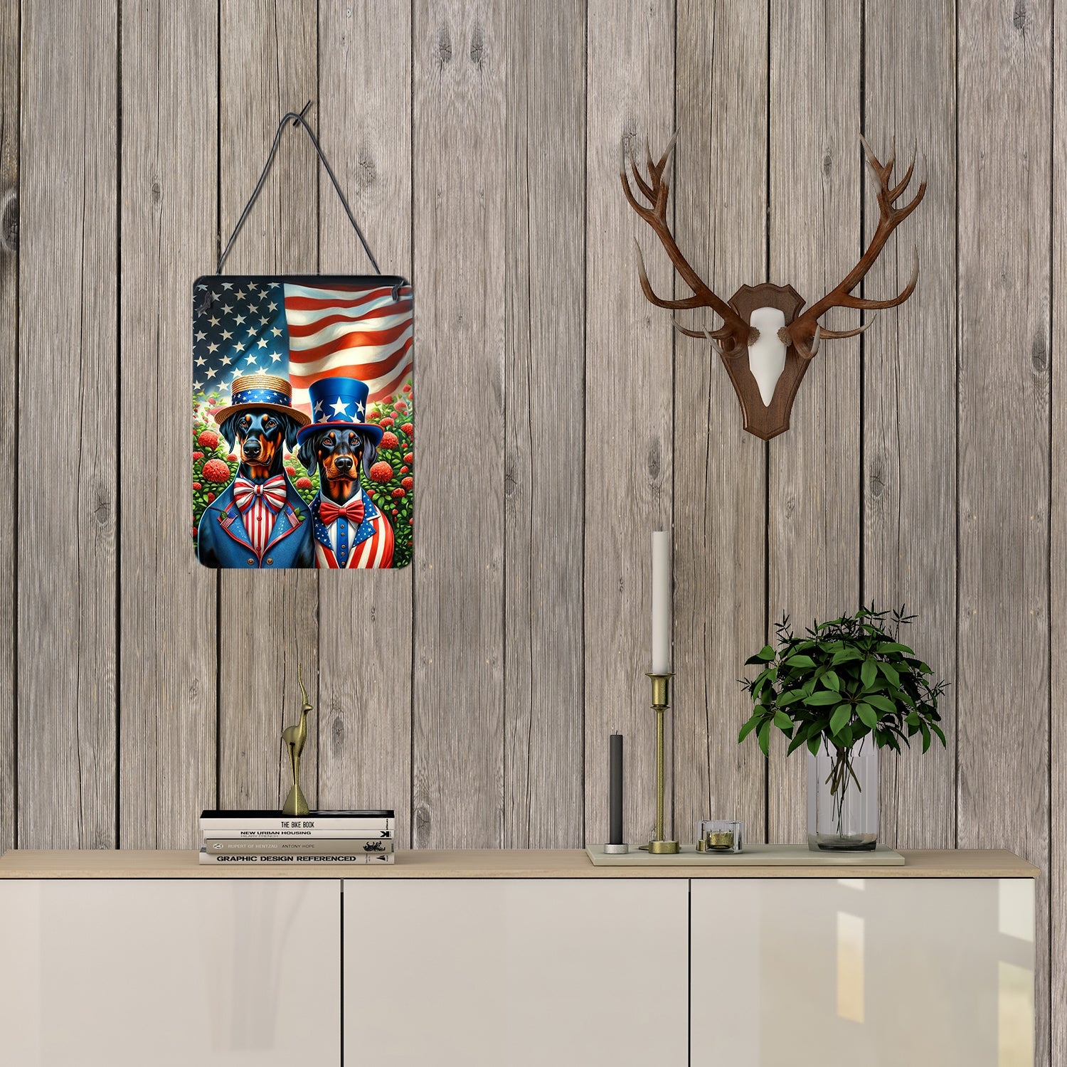 All American Doberman Pinscher Wall or Door Hanging Prints Aluminum Metal Sign Kitchen Wall Bar Bathroom Plaque Home Decor Front Door Plaque, 12x16, Multicolor