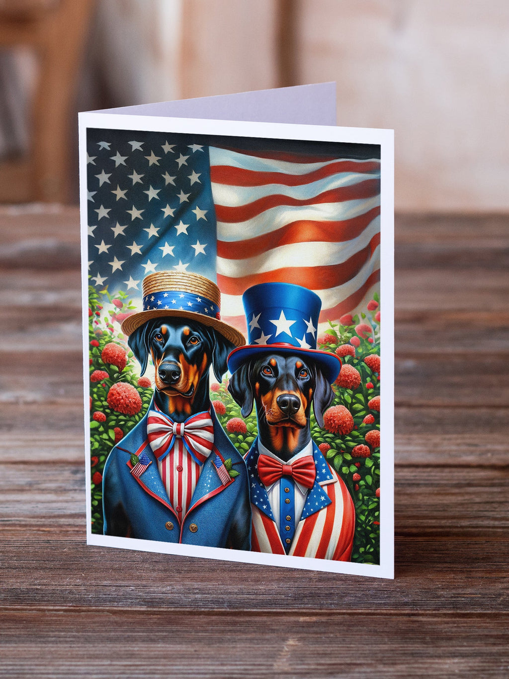 All American Doberman Pinscher Greeting Cards Pack of 8 Blank Cards with Envelopes Whimsical A7 Size 5x7